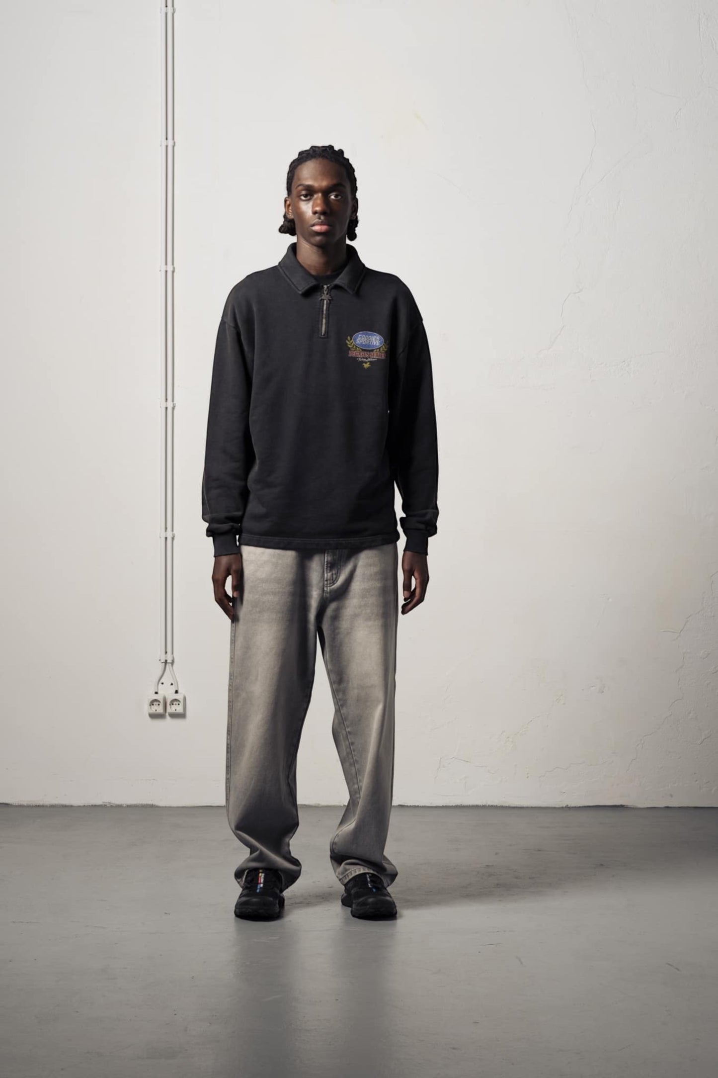 Goodies Sportive Premium Washed Fadeout Halfzipper Black | Sweat Coton Portugal