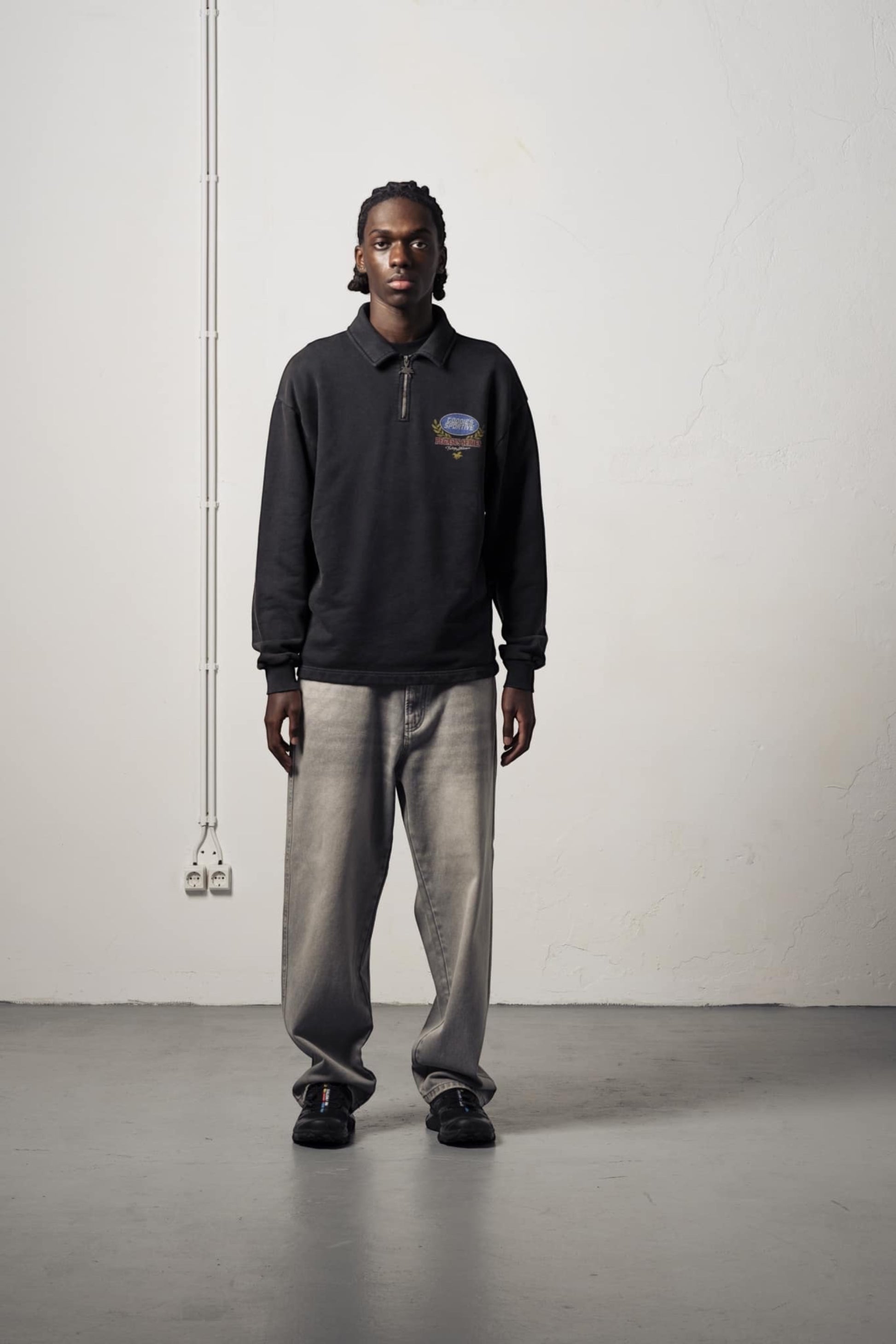 Goodies Sportive Premium Washed Fadeout Halfzipper Black | Sweat Coton Portugal