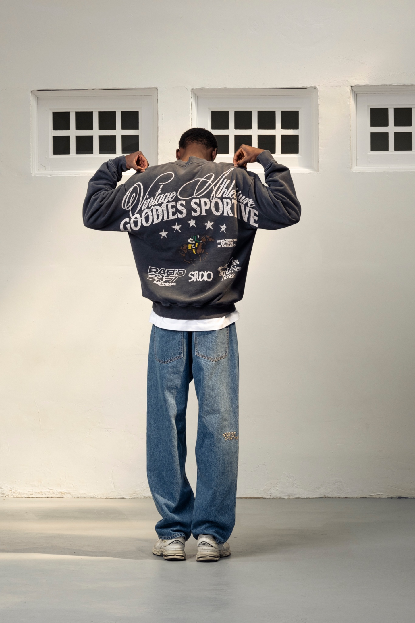 GOODIES SPORTIVE Radio 24:7 Crewneck Grey Fade Out | Sweat Coton 550g | Edgar Bdx