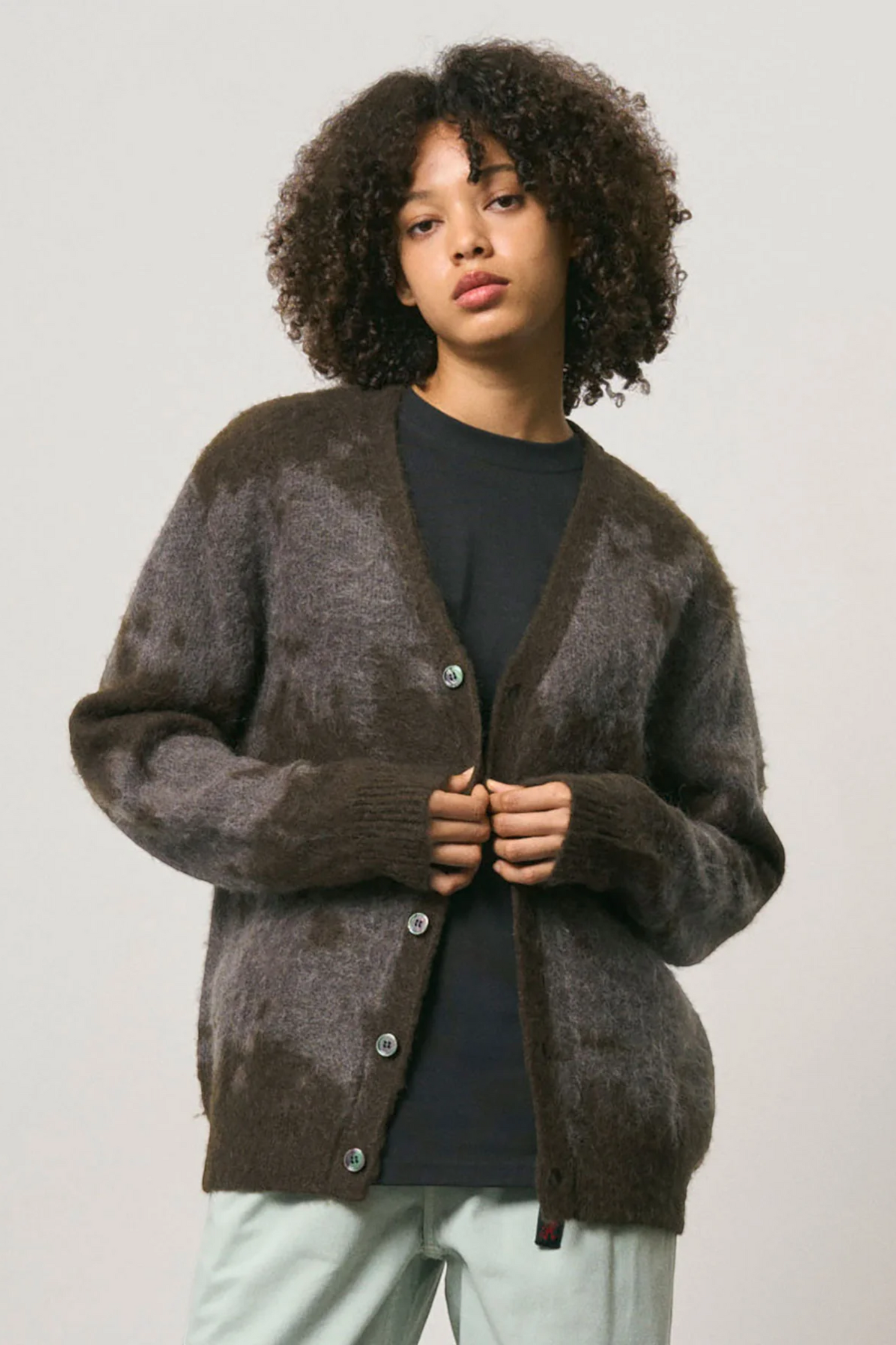 GRAMICCI Mohair Splatter Cardigan Slate | Cardigan Mohair Outdoor | Edgar Bdx