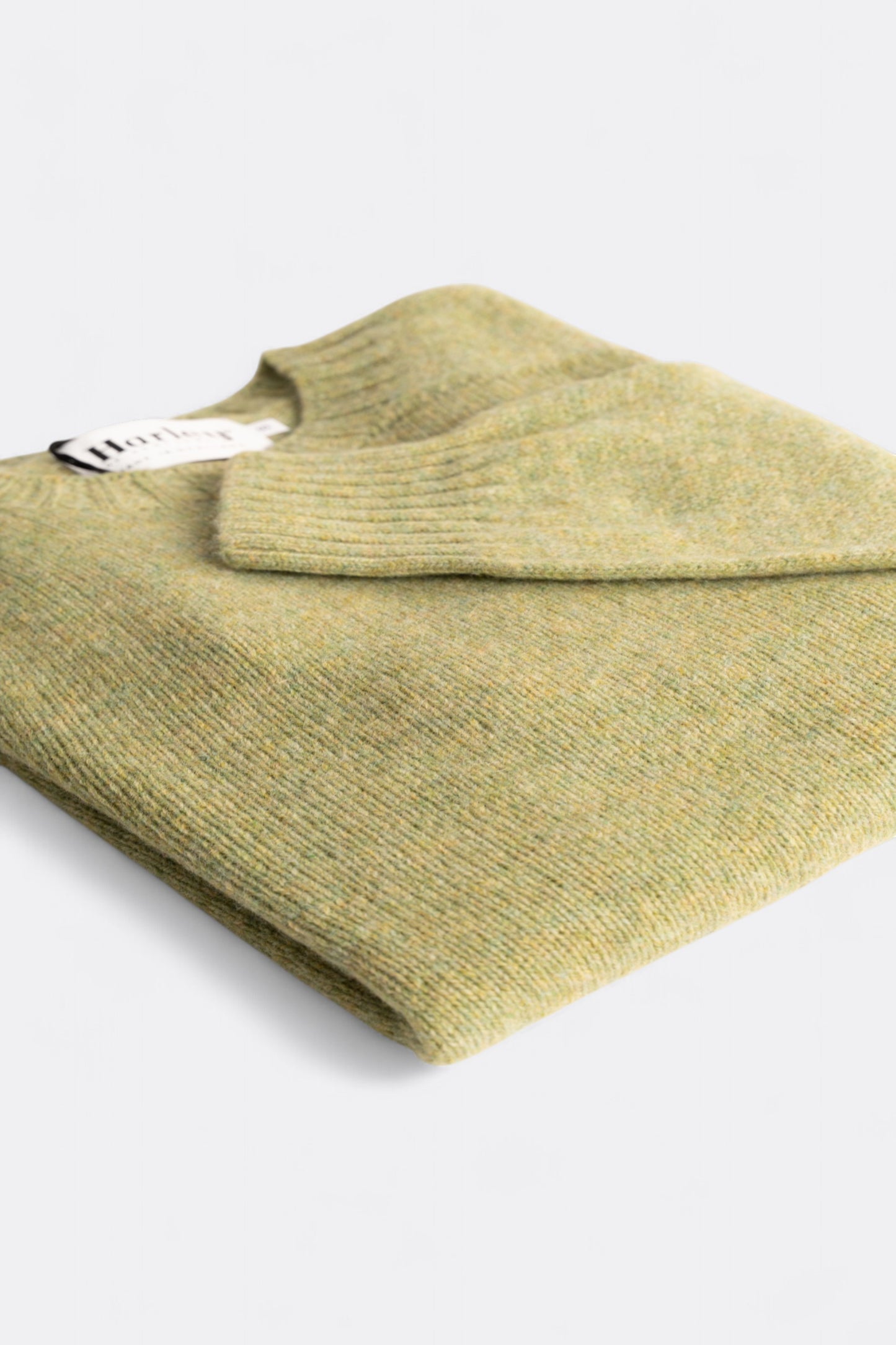 Harley Of Scotland - Pull Shetland Col Rond (Avocado)