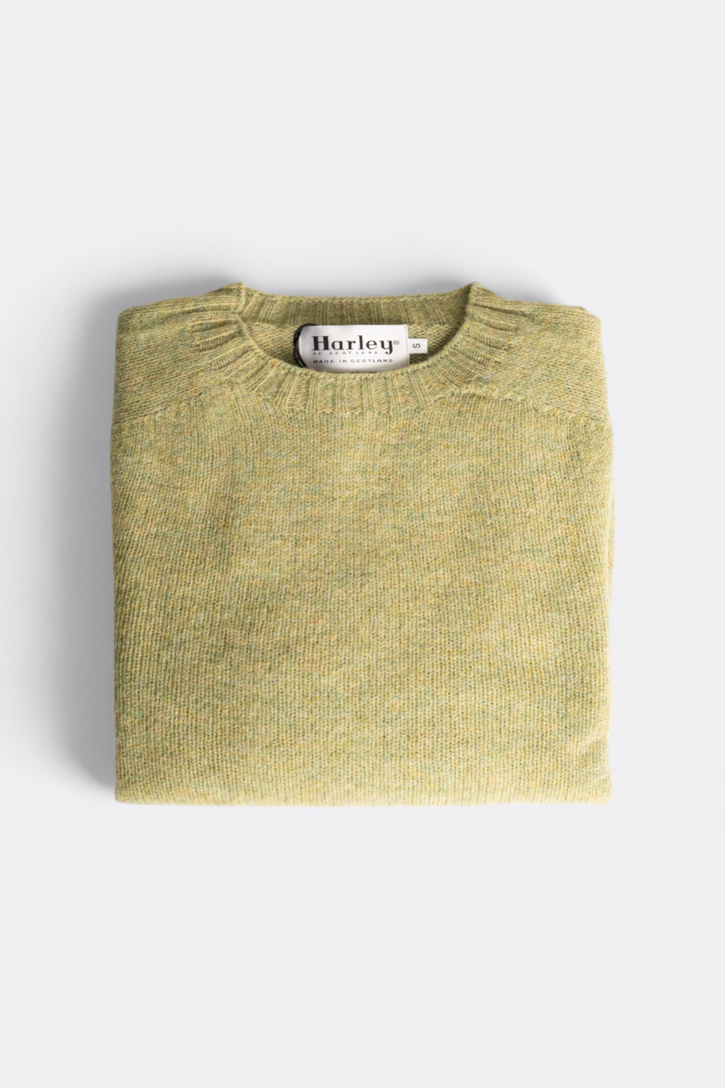Harley Of Scotland - Pull Shetland Col Rond (Avocado)