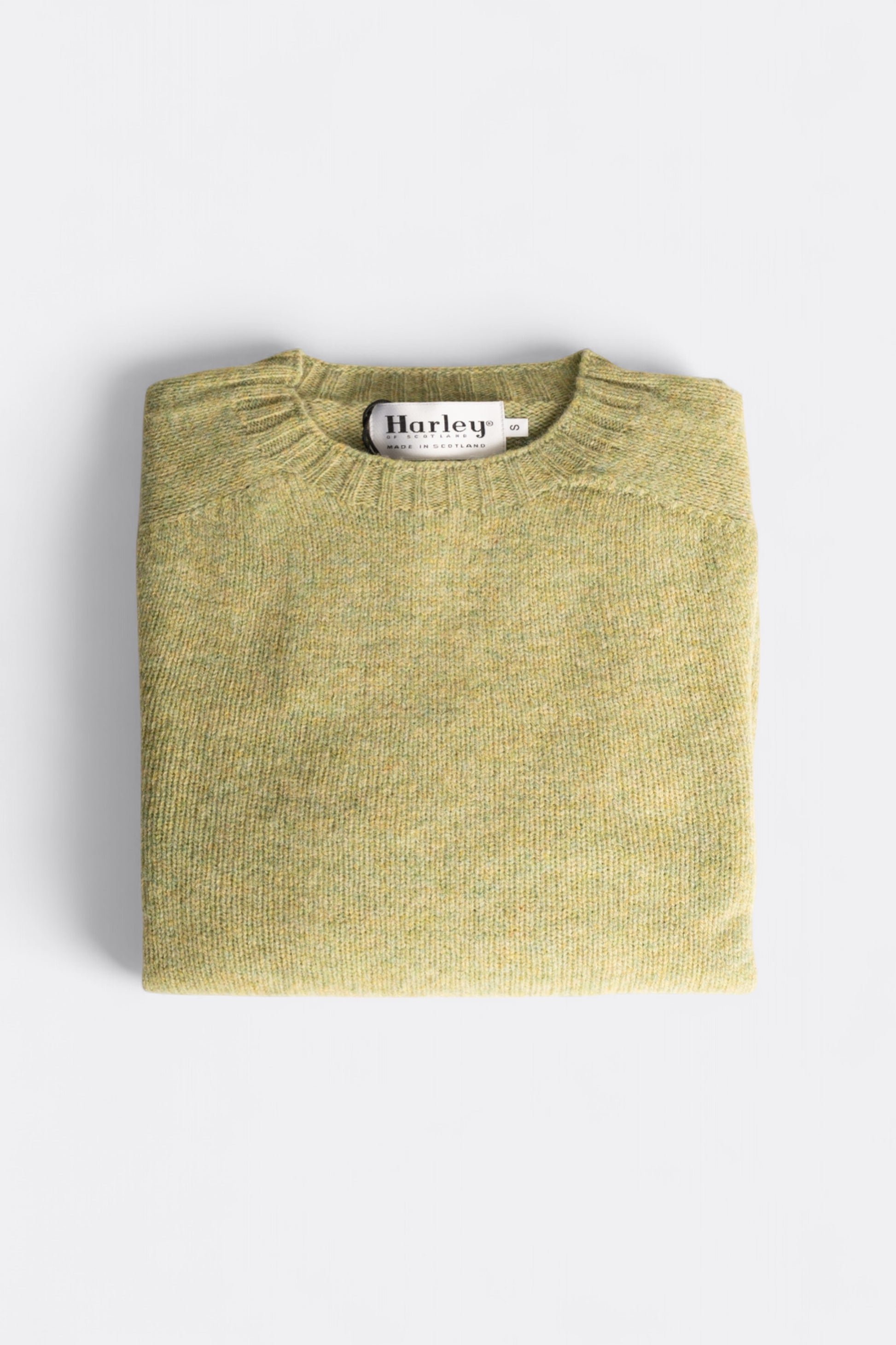 Harley Of Scotland - Pull Shetland Col Rond (Avocado)
