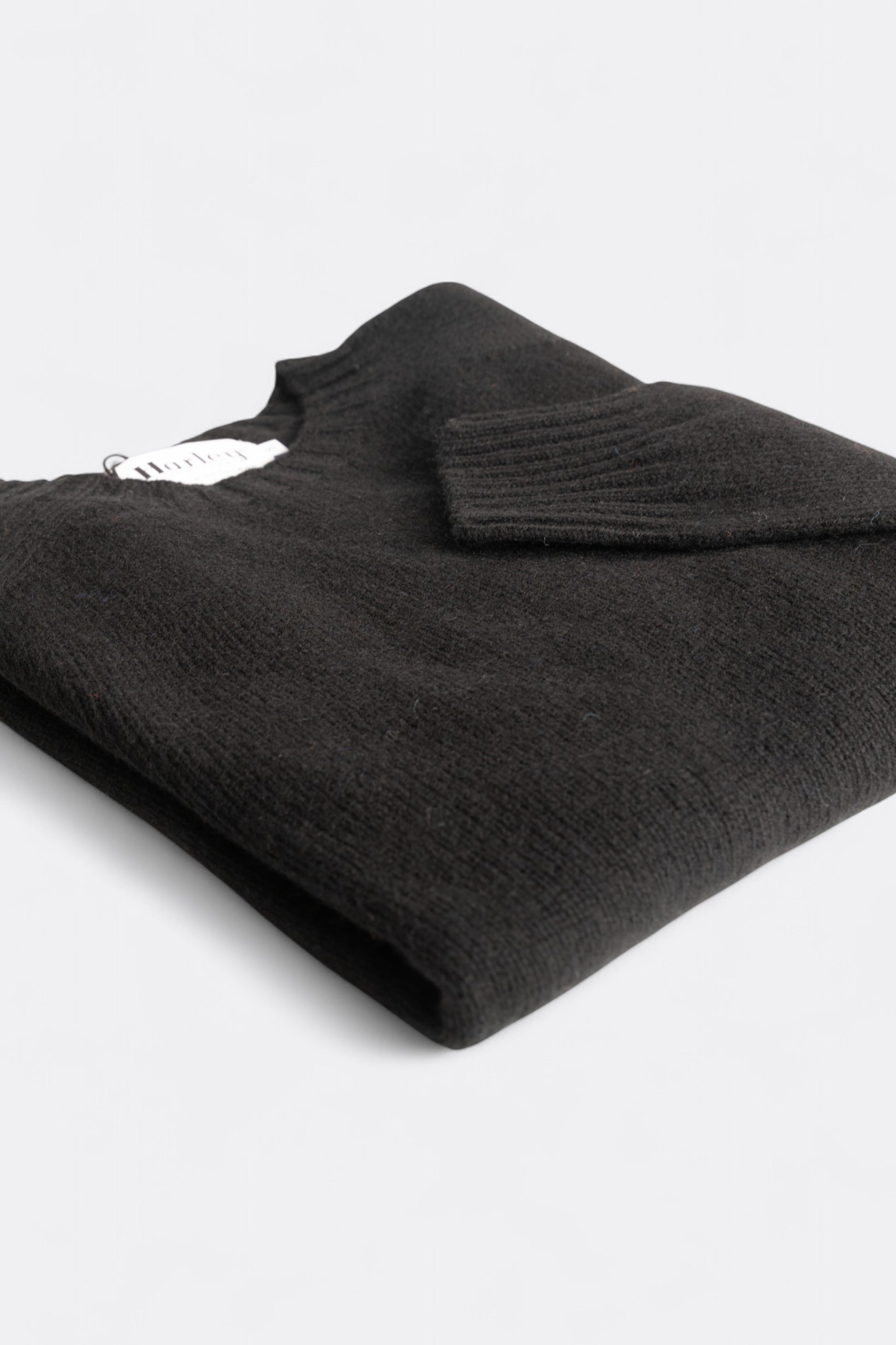 Harley Of Scotland - Pull Shetland Col Rond (Black)