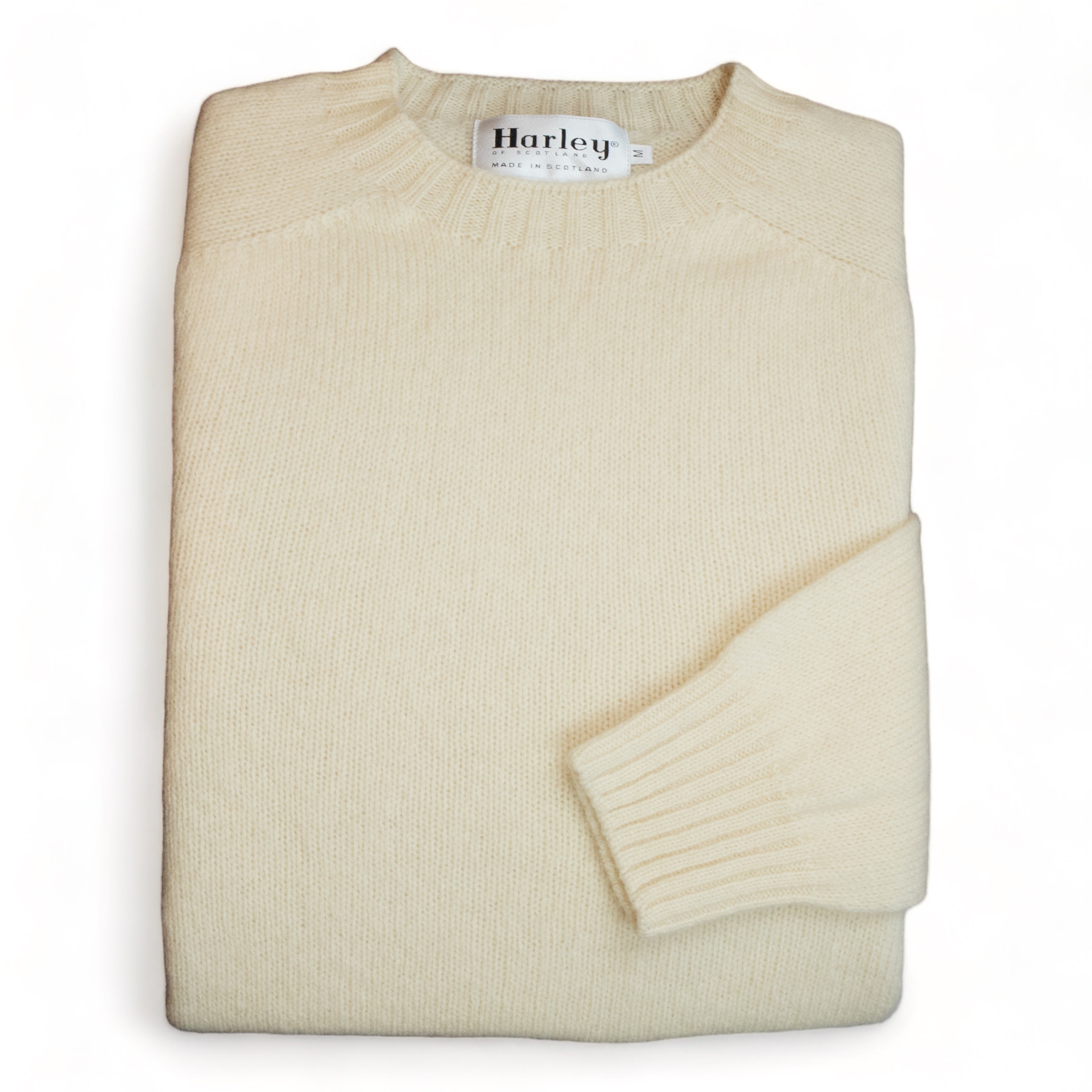 Harley Of Scotland - Pull Shetland Col Rond (Cream)