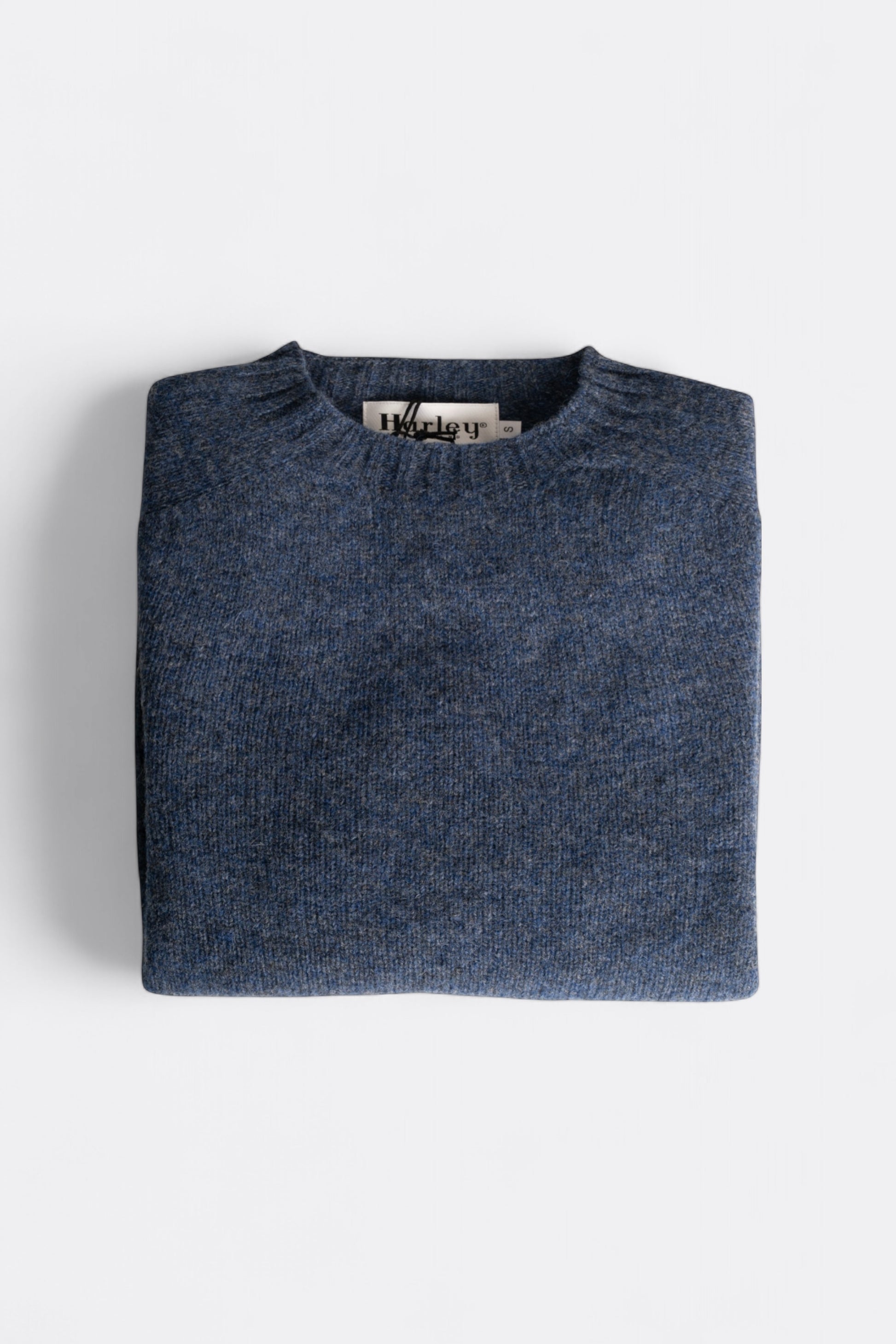Harley Of Scotland - Pull Shetland Col Rond (Denim)