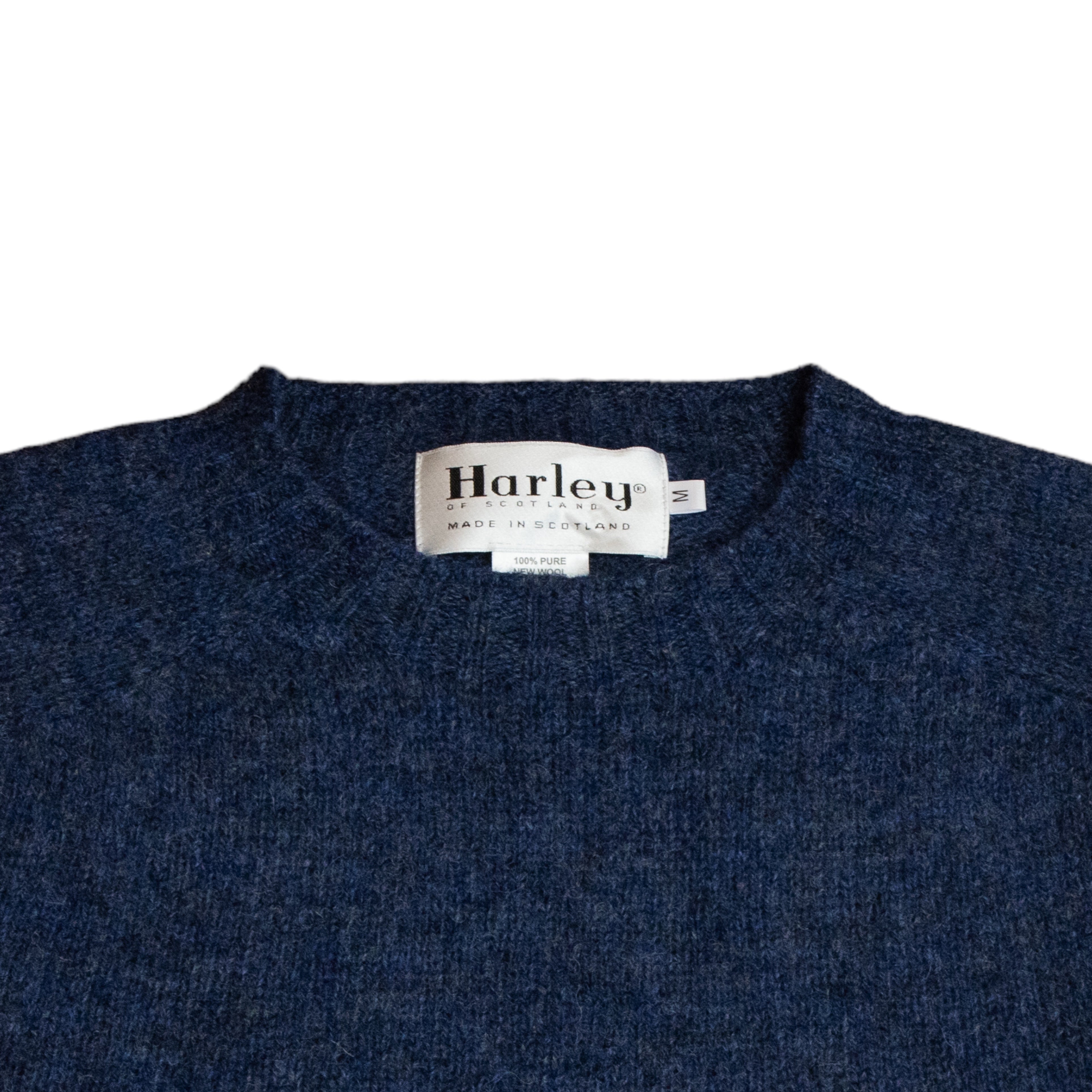 Harley Of Scotland - Pull Shetland Col Rond (Denim)