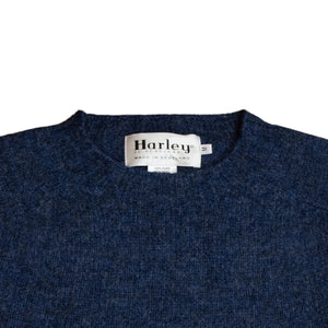 Harley Of Scotland - Pull Shetland Col Rond (Denim)