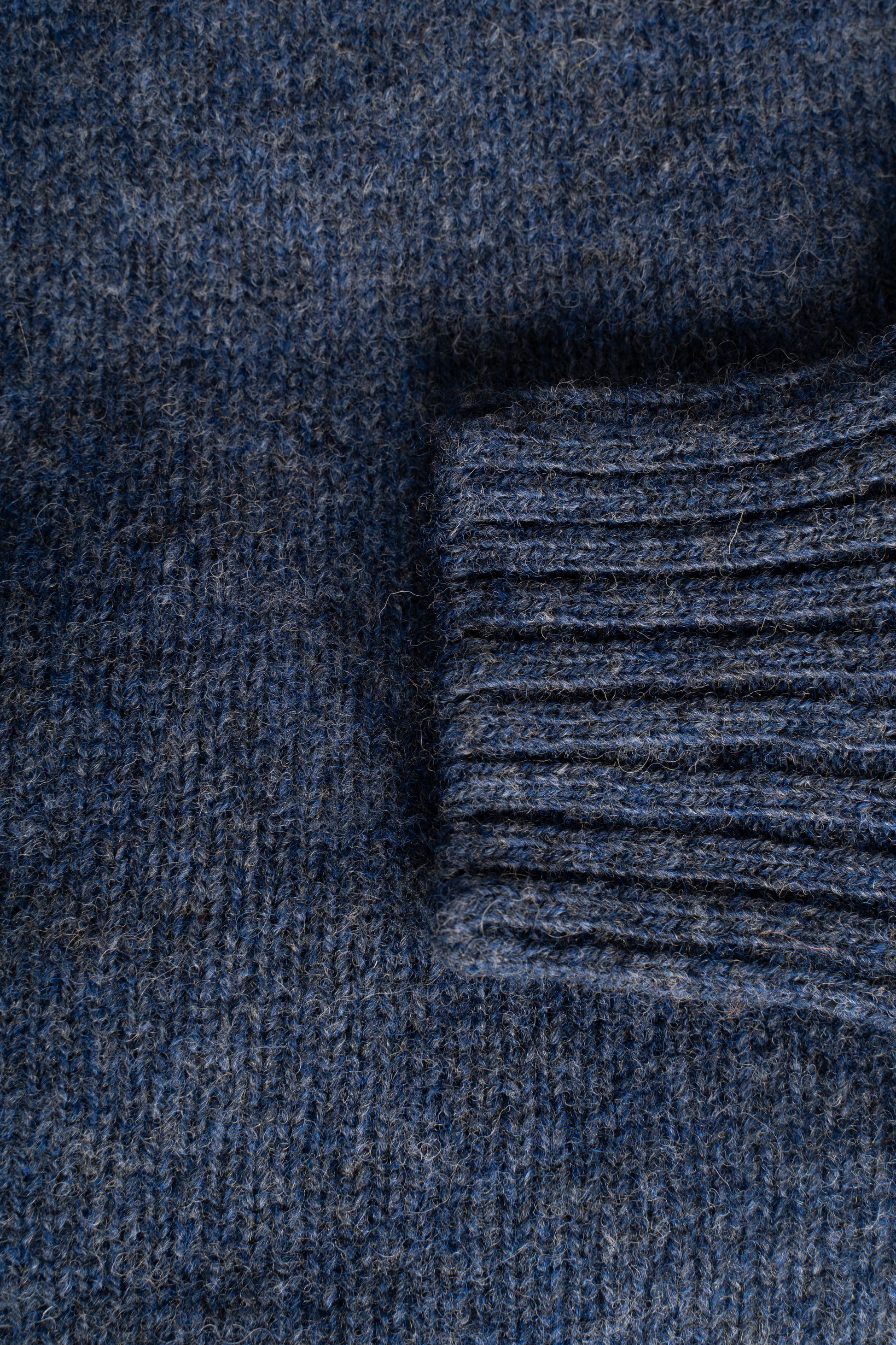 Harley Of Scotland - Pull Shetland Col Rond (Denim)