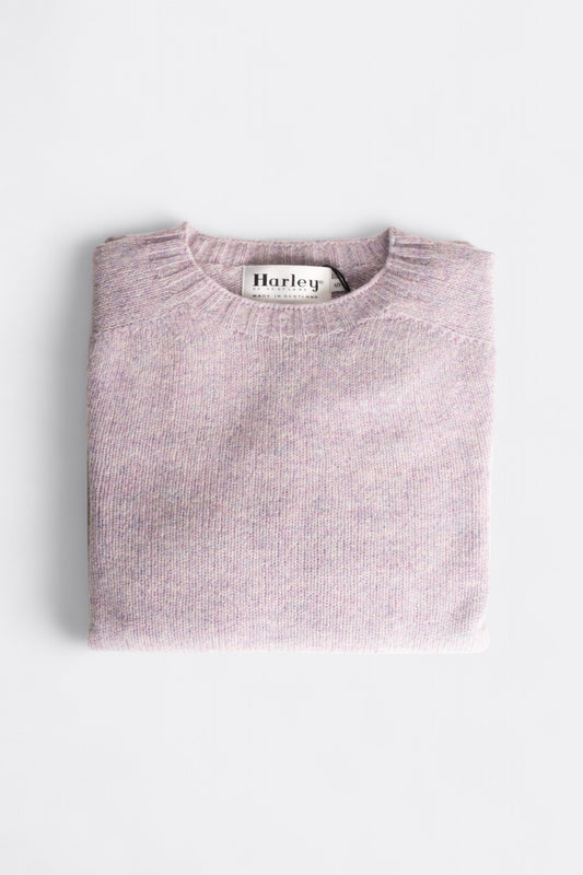 Harley of Scotland Pull Shetland Col Rond Heliotrope | Pull Laine Écosse | Edgar Bdx