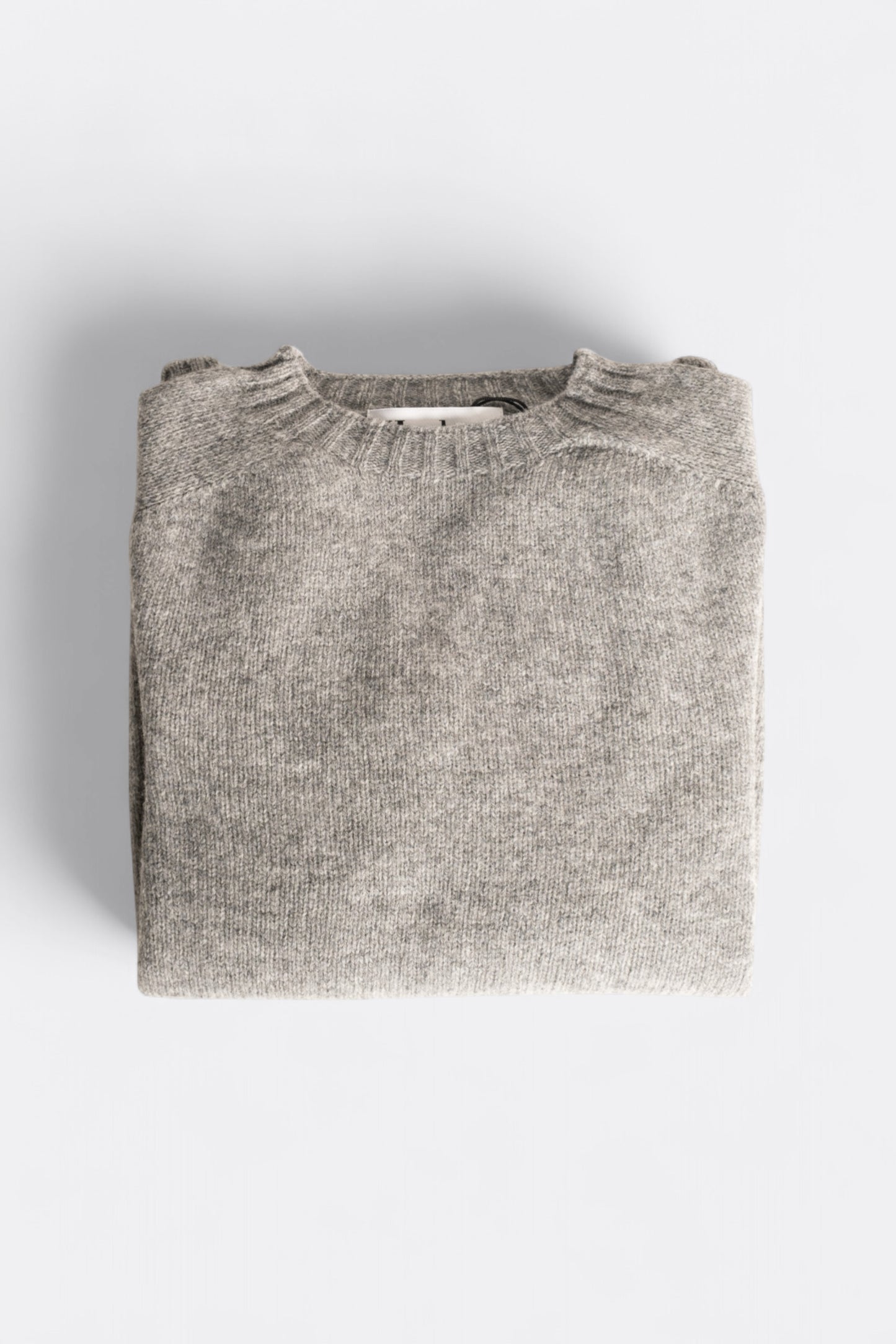 Harley of Scotland Pull Shetland Col Rond Mid Grey | Pull Laine Écosse | Edgar Bdx