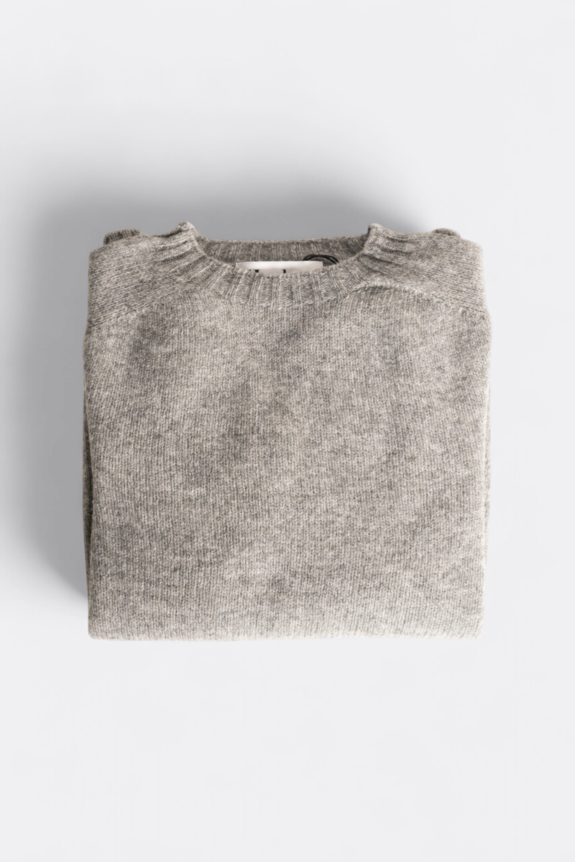 Harley of Scotland Pull Shetland Col Rond Mid Grey | Pull Laine Écosse | Edgar Bdx