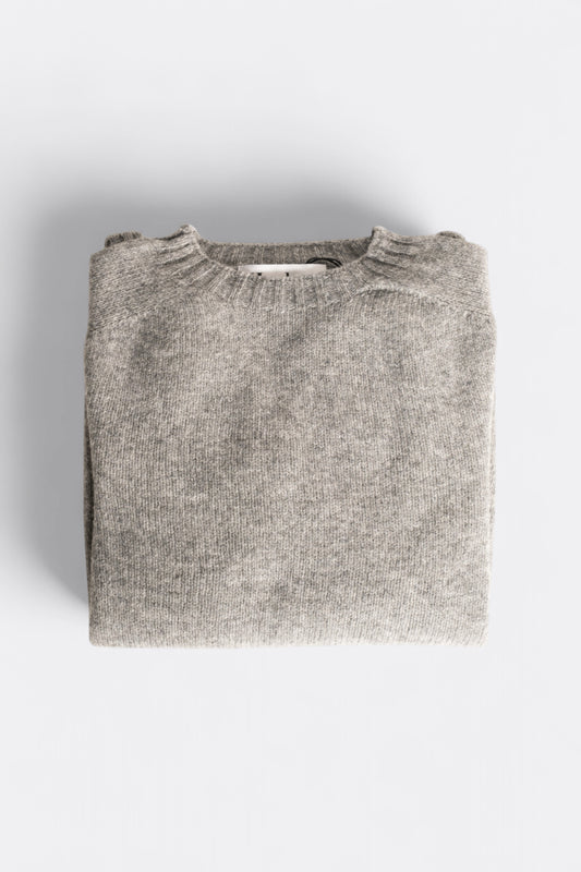 Harley of Scotland Pull Shetland Col Rond Mid Grey | Pull Laine Écosse | Edgar Bdx