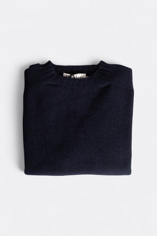 Harley of Scotland Pull Shetland Col Rond Navy | Pull Laine Écosse | Edgar Bdx
