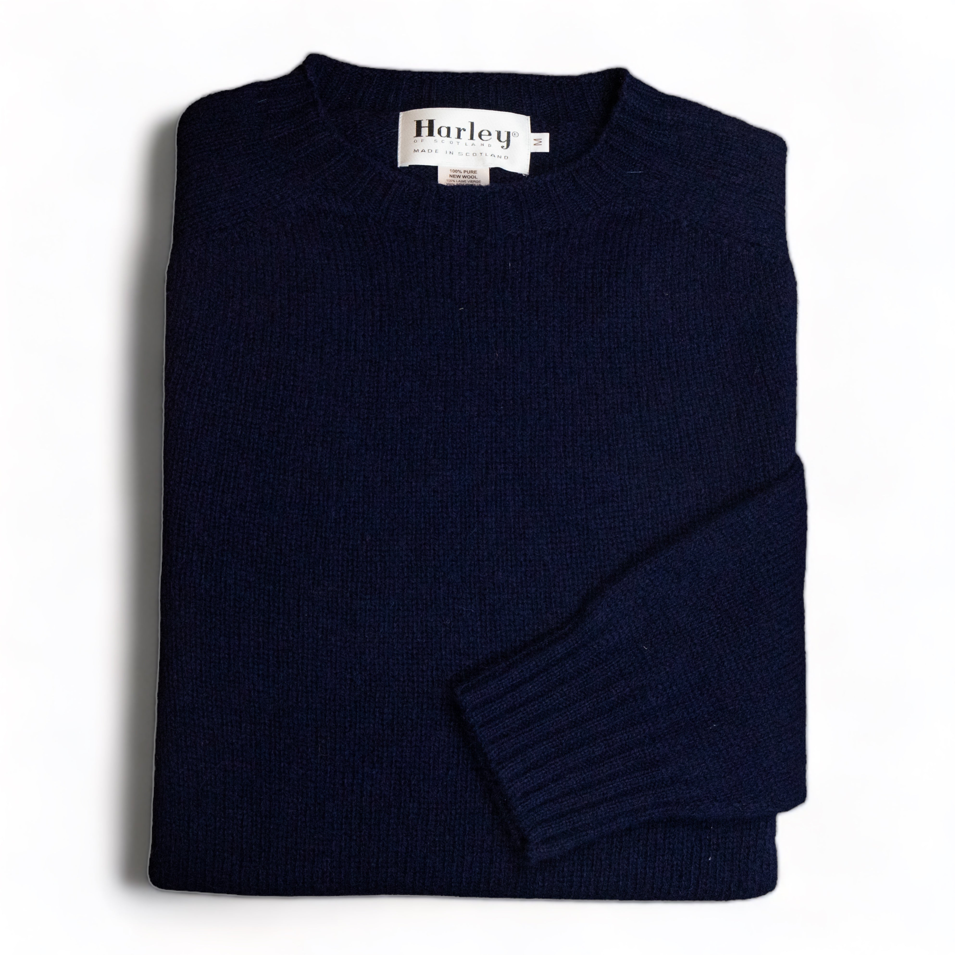 Harley Of Scotland - Pull Shetland Col Rond (New Navy)