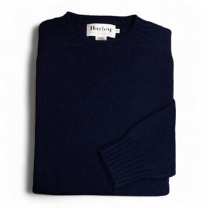 Harley Of Scotland - Pull Shetland Col Rond (New Navy)