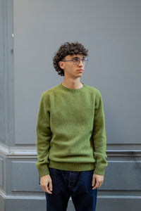 Harley Of Scotland - Pull Shetland Col Rond (Olive Grove)