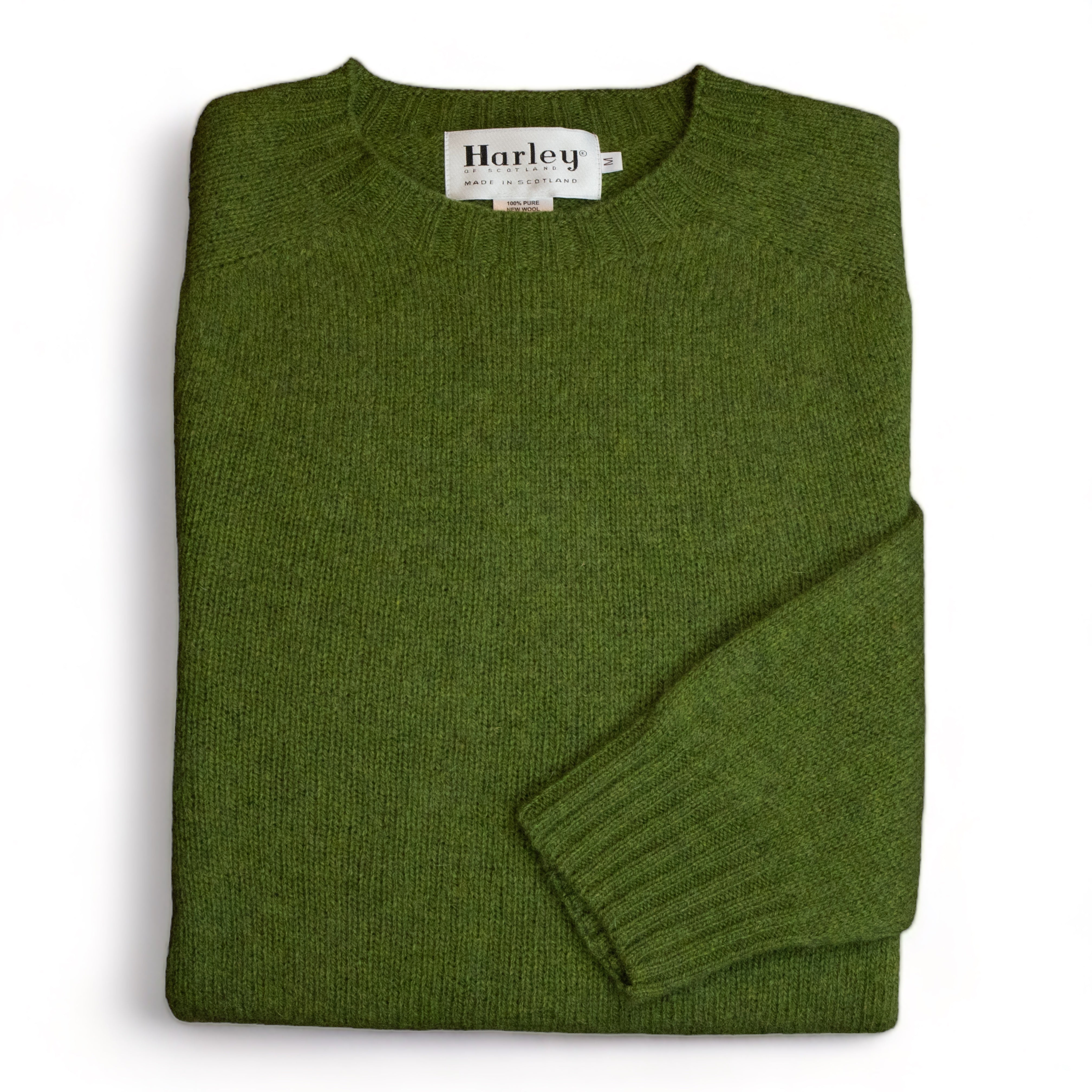 Harley Of Scotland - Pull Shetland Col Rond (Olive Grove)