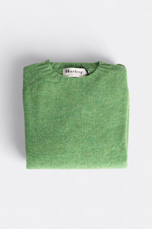 Harley of Scotland Pull Shetland Col Rond Parsley | Pull Laine Écosse | Edgar Bdx