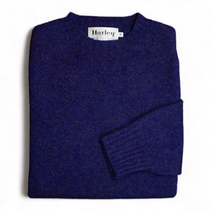Harley Of Scotland - Pull Shetland Col Rond (Royal Violet)