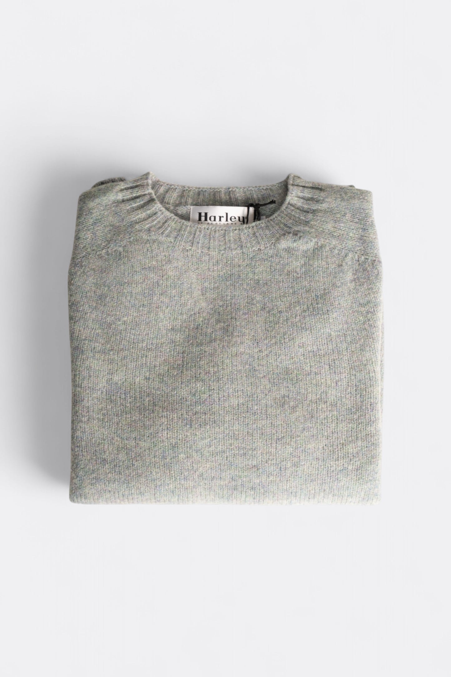 Harley Of Scotland - Pull Shetland Col Rond (Sea Glass)