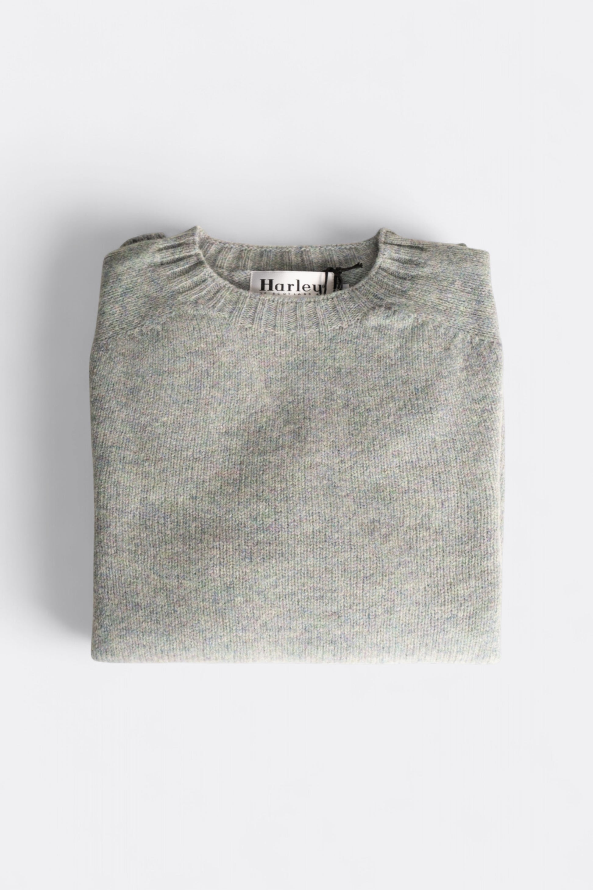 Harley of Scotland Pull Shetland Col Rond Sea Glass | Pull Laine Écosse | Edgar Bdx