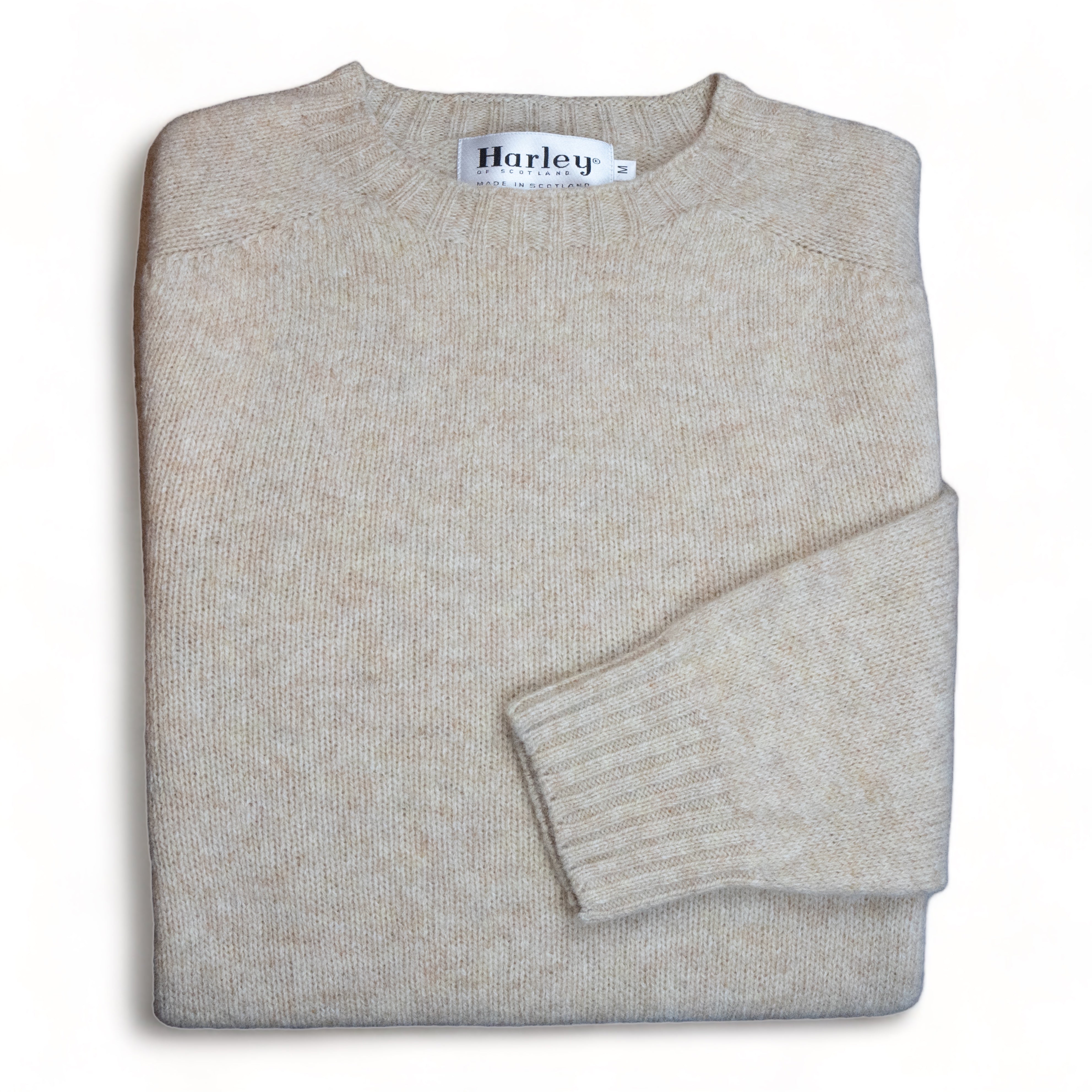 Harley Of Scotland - Pull Shetland Col Rond (Tusk)