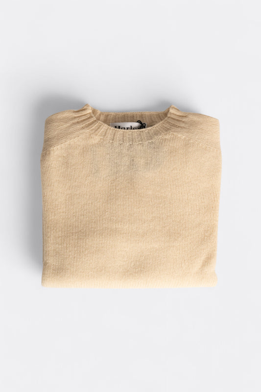 Harley of Scotland Pull Shetland Col Rond Vanilla | Pull Laine Écosse | Edgar Bdx