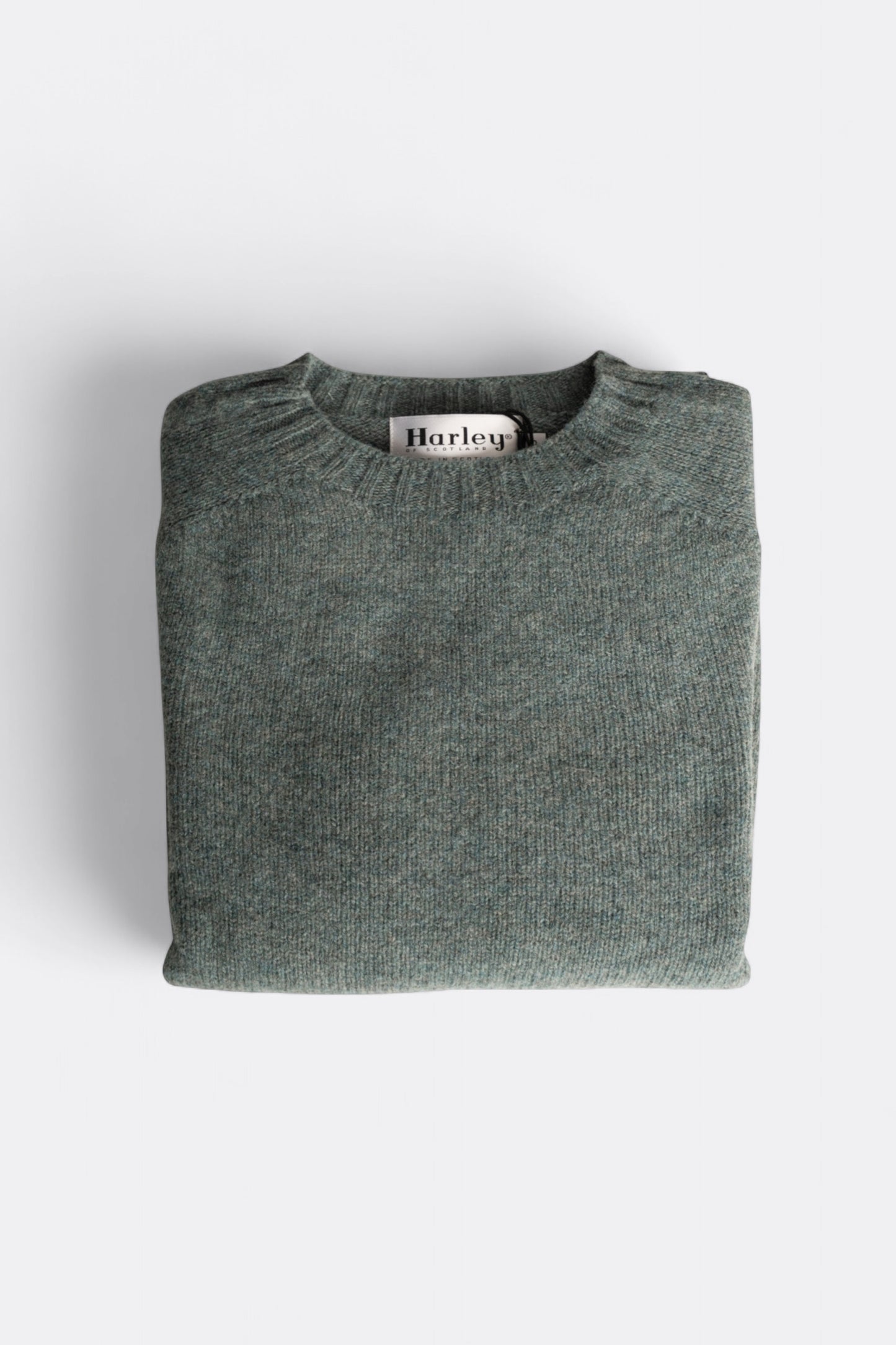 Harley Of Scotland - Pull Shetland Col Rond (Verdigris)