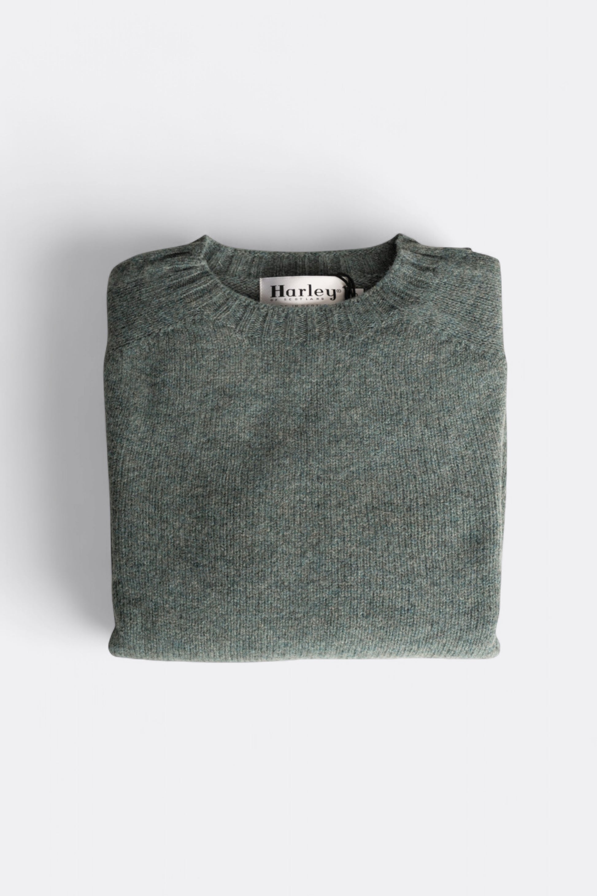 Harley Of Scotland - Pull Shetland Col Rond (Verdigris)