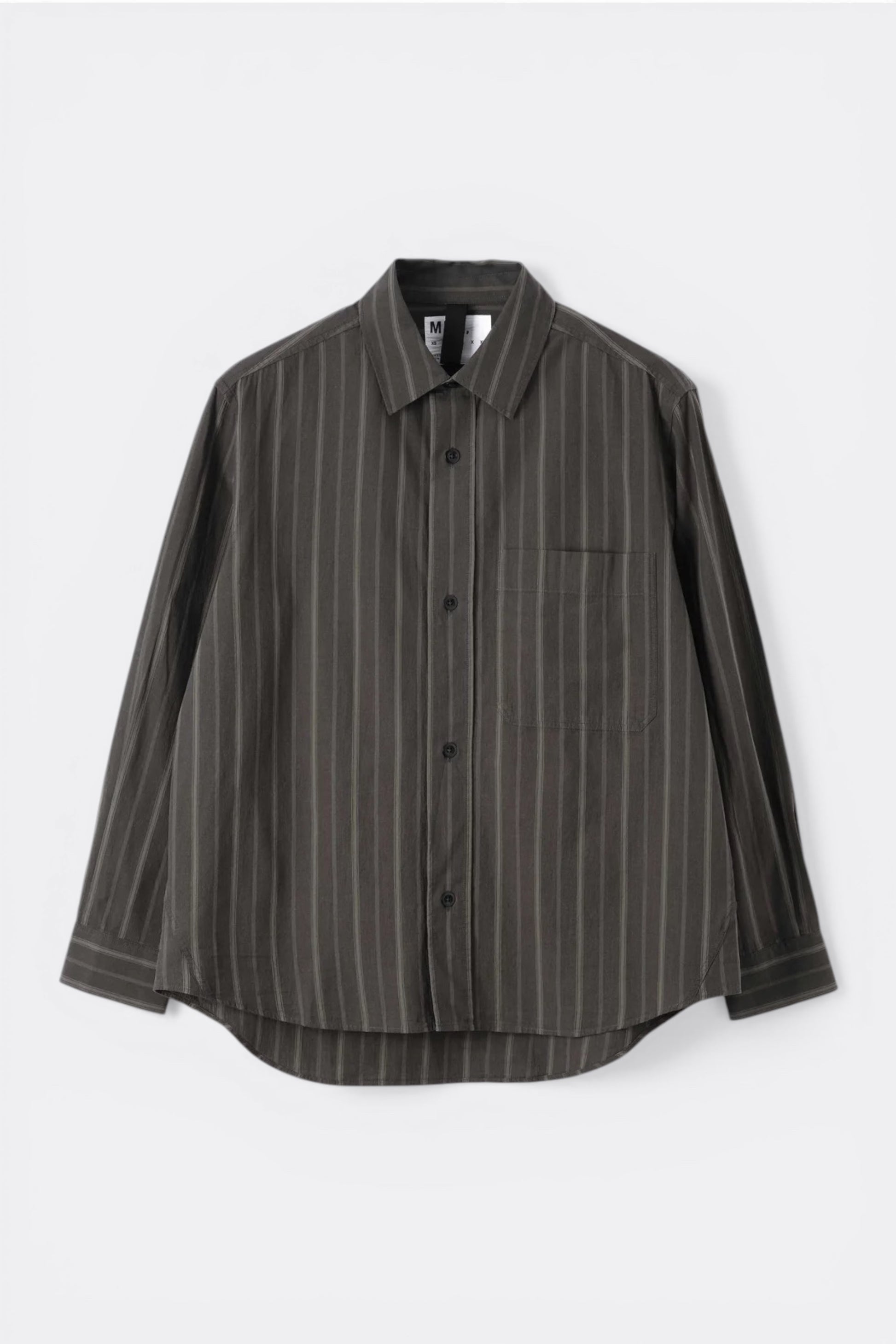 MHL. Margaret Howell Basic Shirt Bold Stripe Off Black Khaki | Chemise Coton | Edgar Bdx