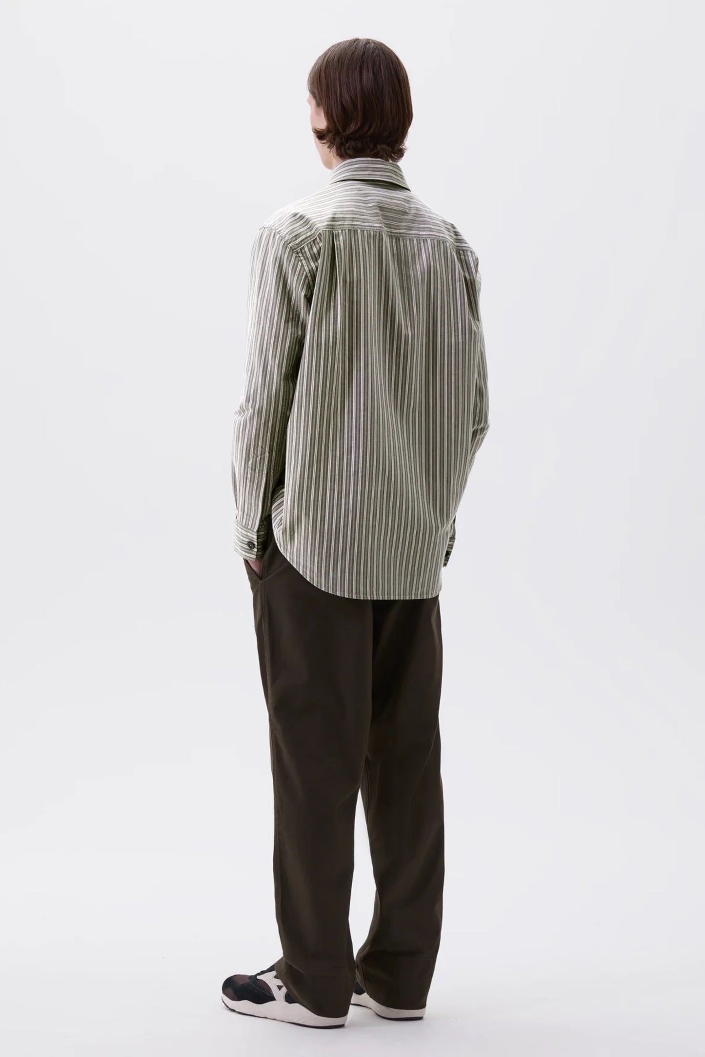 Margaret Howell - MHL. Basic Shirt Two Tone Cotton Stripe (Forest / Grey / Off White)