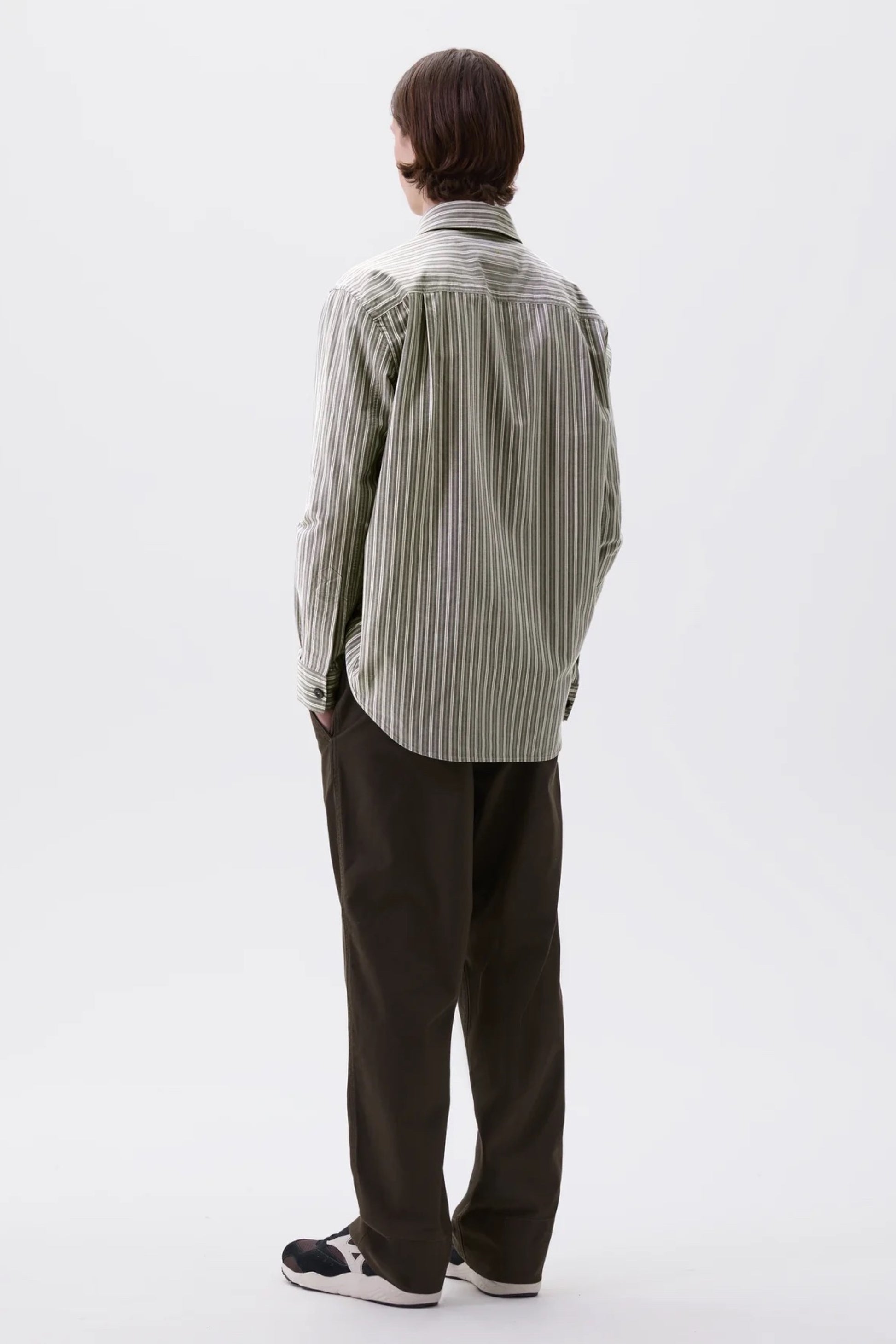 Margaret Howell - MHL. Basic Shirt Two Tone Cotton Stripe (Forest / Grey / Off White)