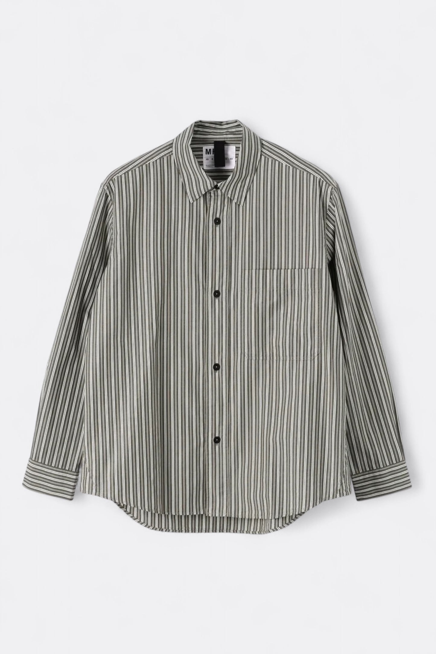 Margaret Howell - MHL. Basic Shirt Two Tone Cotton Stripe (Forest / Grey / Off White)