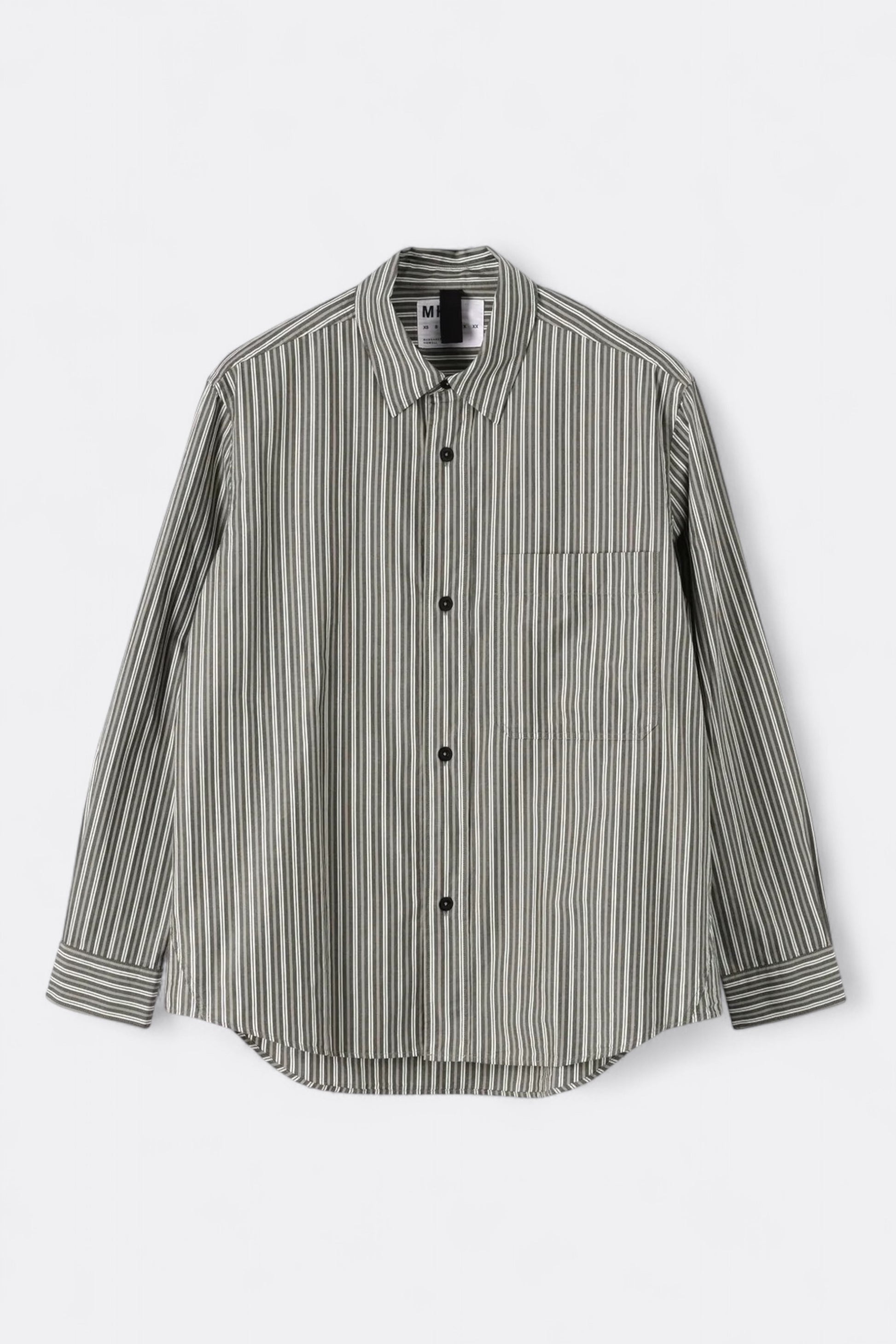 Margaret Howell - MHL. Basic Shirt Two Tone Cotton Stripe (Forest / Grey / Off White)