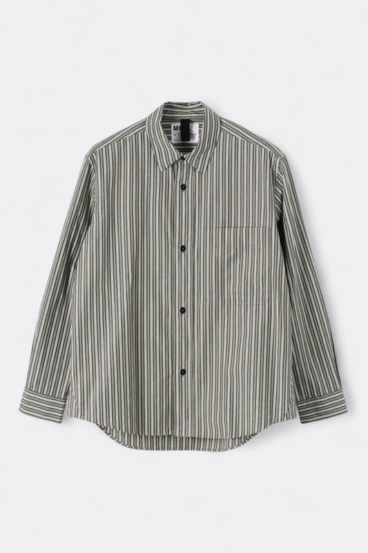 Margaret Howell - MHL. Basic Shirt Two Tone Cotton Stripe (Forest / Grey / Off White)