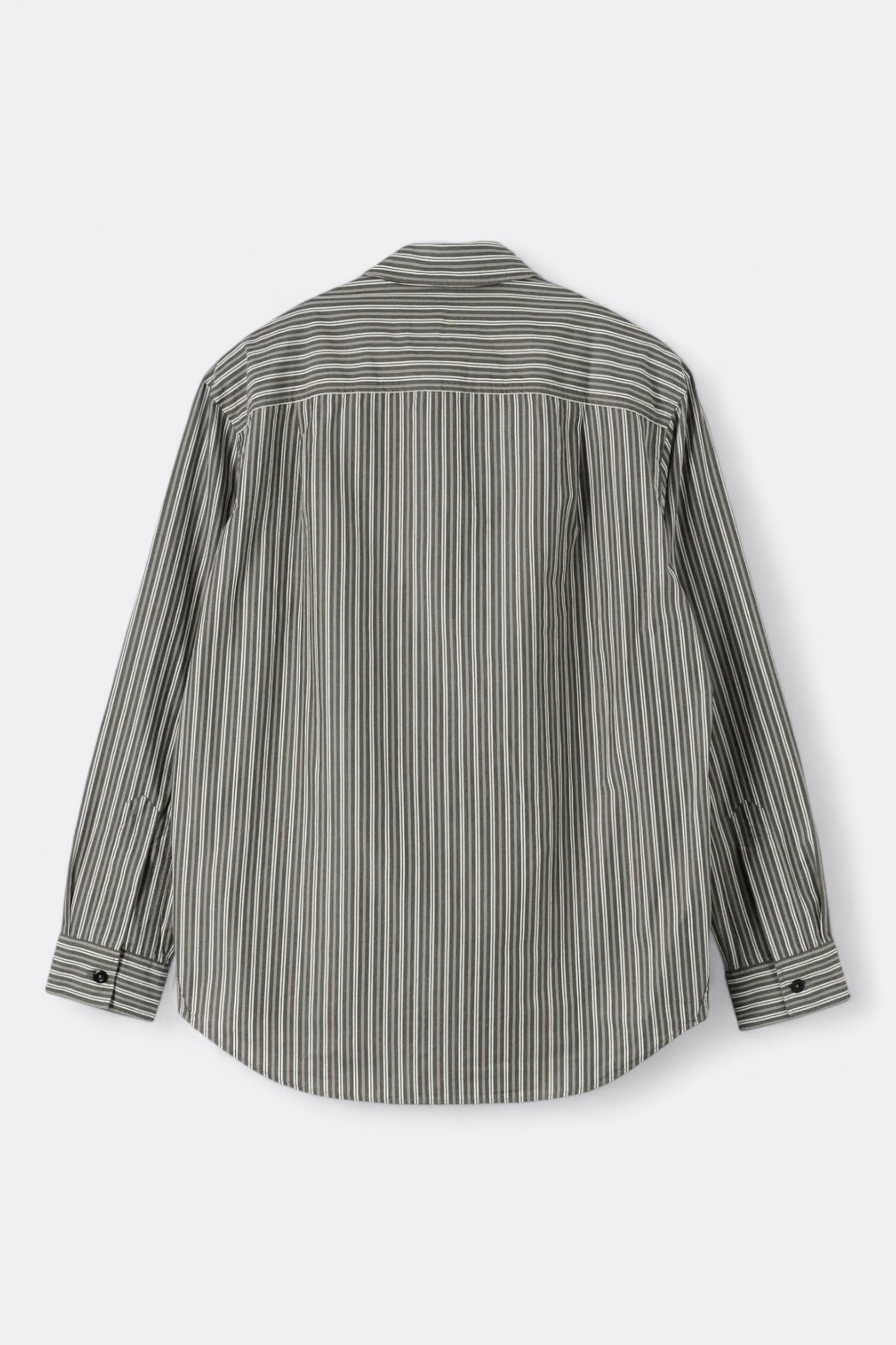 Margaret Howell - MHL. Basic Shirt Two Tone Cotton Stripe (Forest / Grey / Off White)