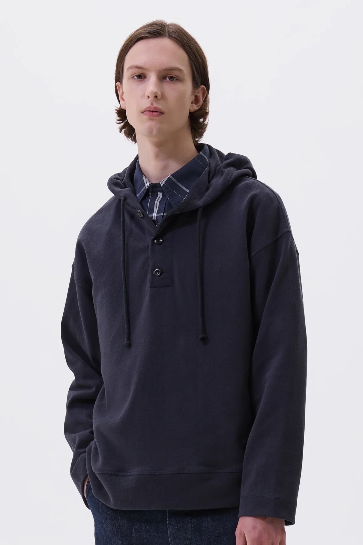 Margaret Howell - MHL. Button Hoodie Open End Jersey (Ink)