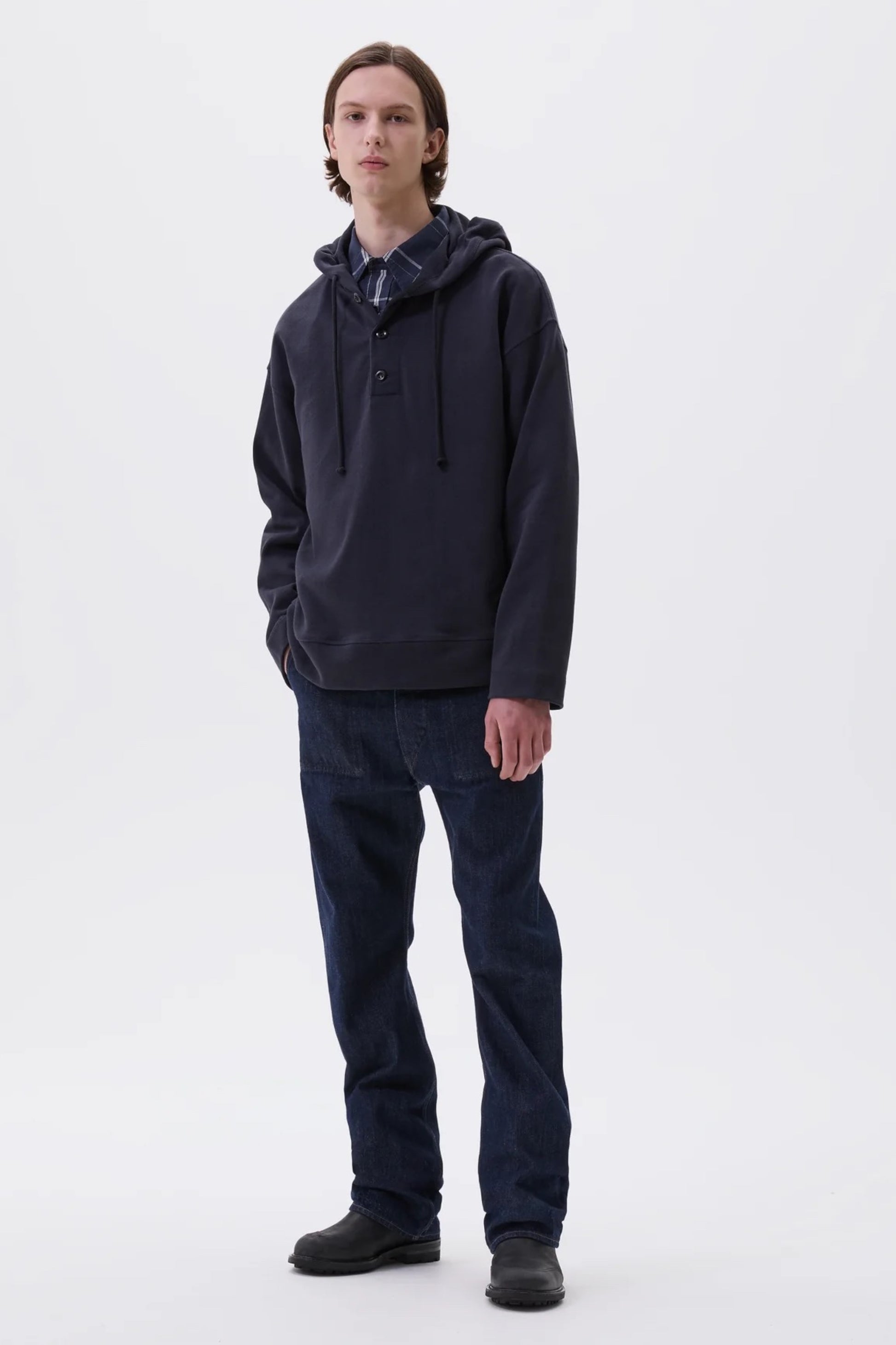 Margaret Howell - MHL. Button Hoodie Open End Jersey (Ink)