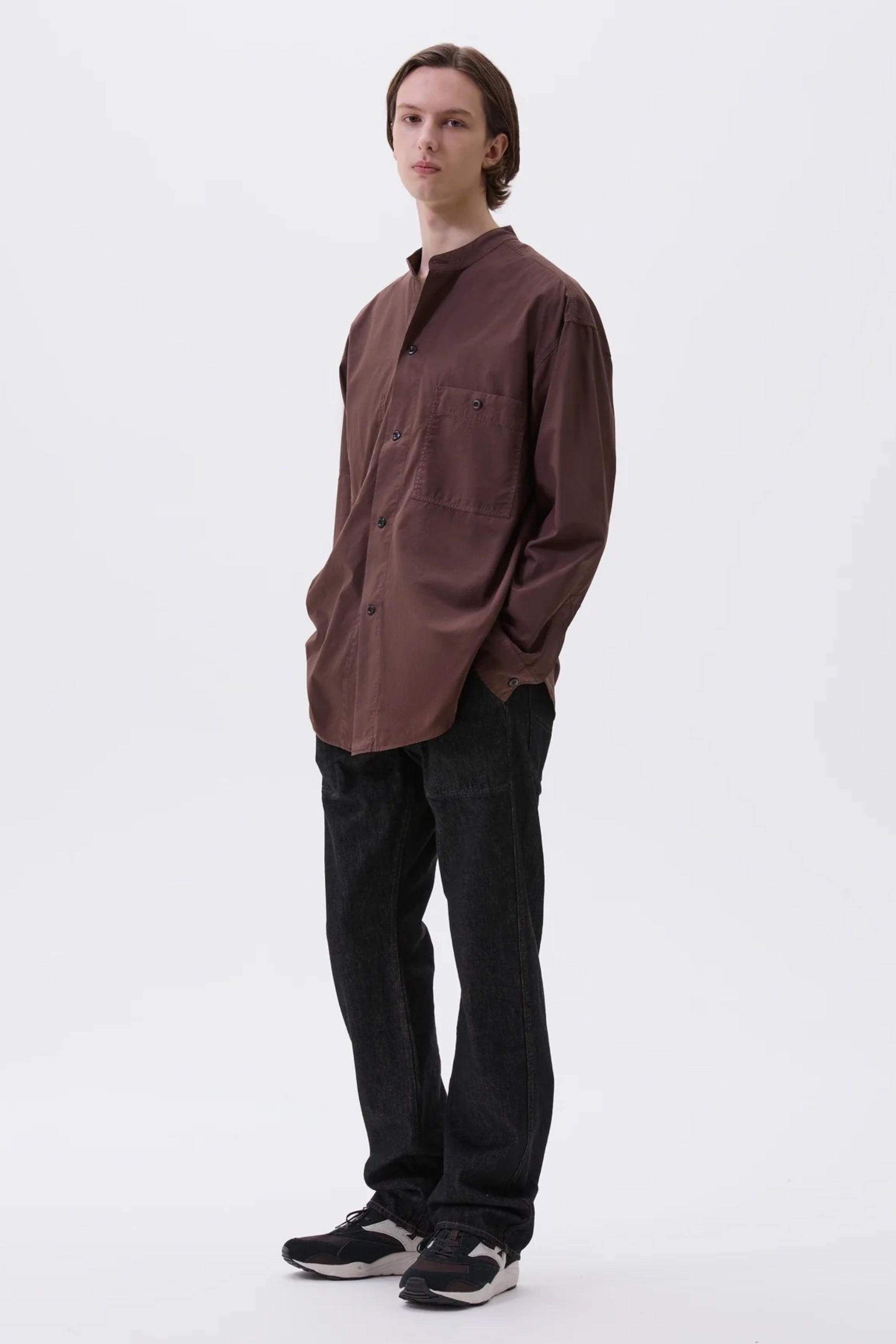 Margaret Howell - MHL. Collarless Shirt Compact Cotton Poplin (Grape)