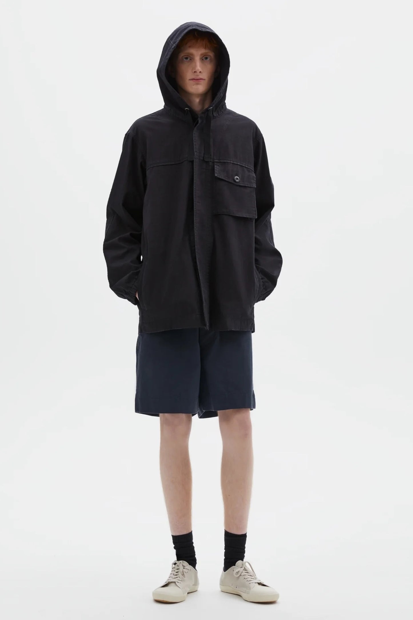 MHL. Margaret Howell Hooded Jacket Indigo Twill | Veste Coton Pigmenté | Edgar Bdx