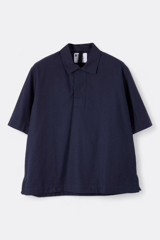 Margaret Howell - MHL. Offset Placket Polo Textured Cotton (Ink)