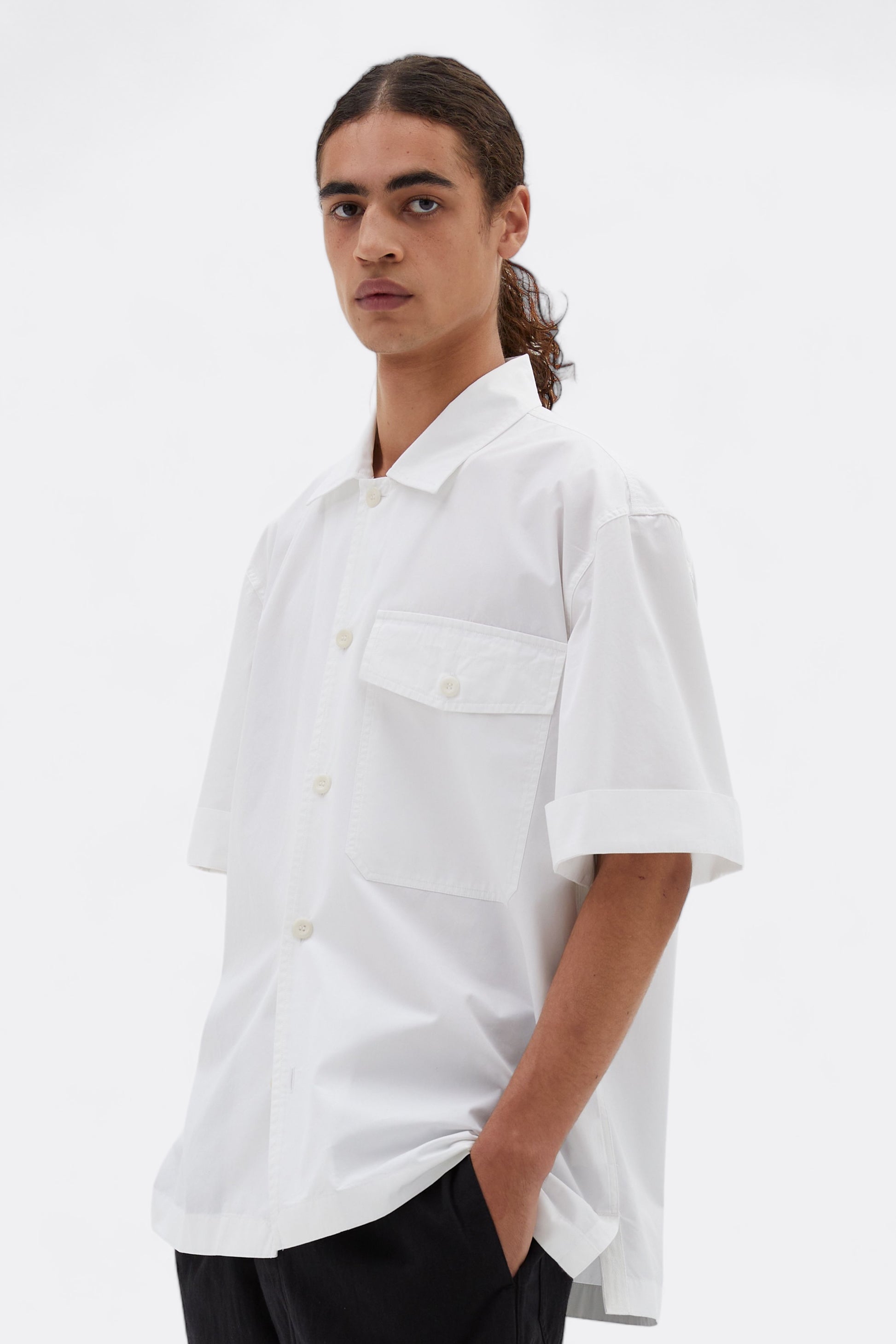 Margaret Howell - MHL. S/S Flap Pocket Shirt Compact Cotton Poplin (White)