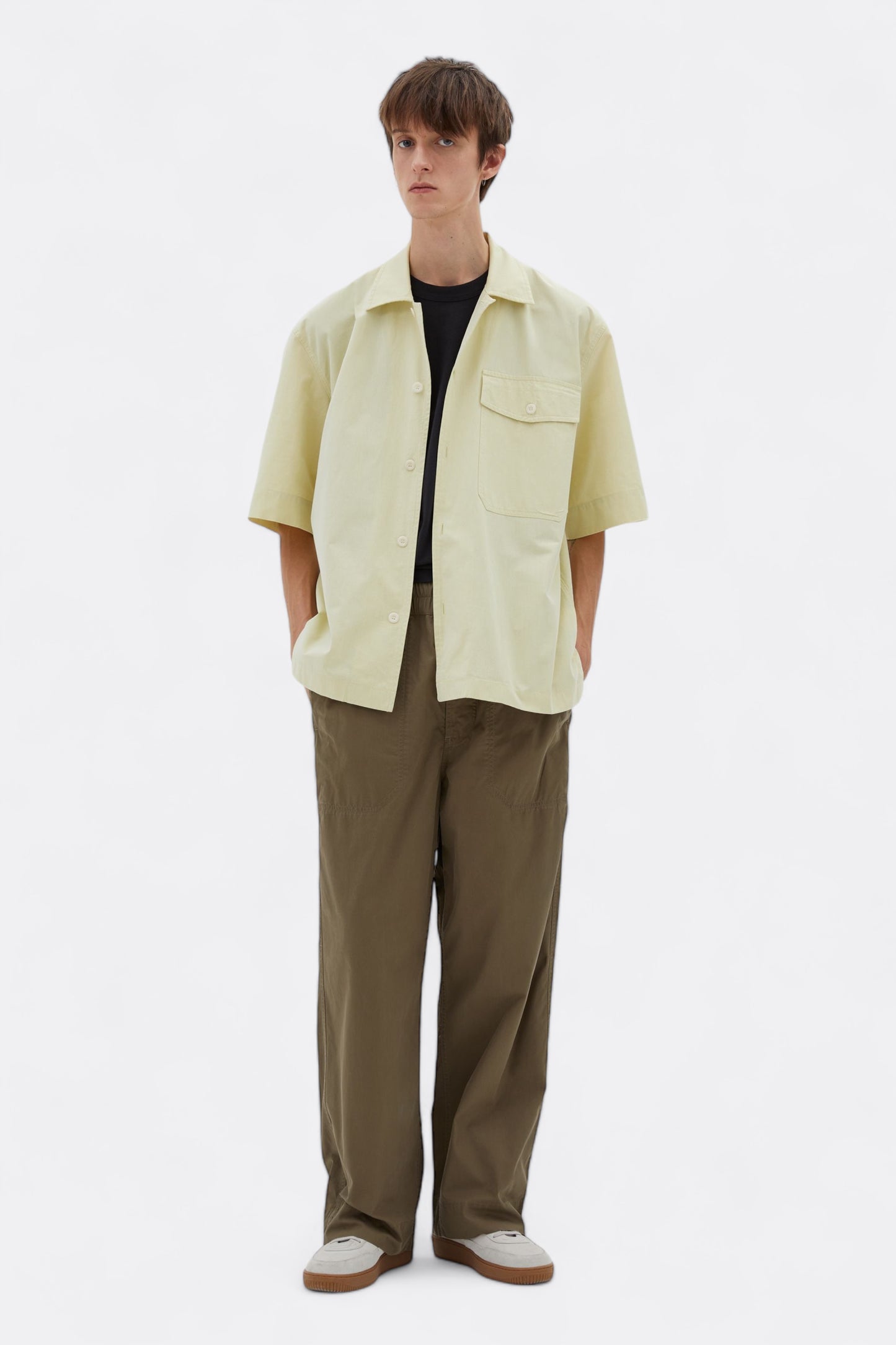 Margaret Howell - MHL. S/S Flap Pocket Shirt Yarn Dye Cotton Canvas (Pale Yellow)