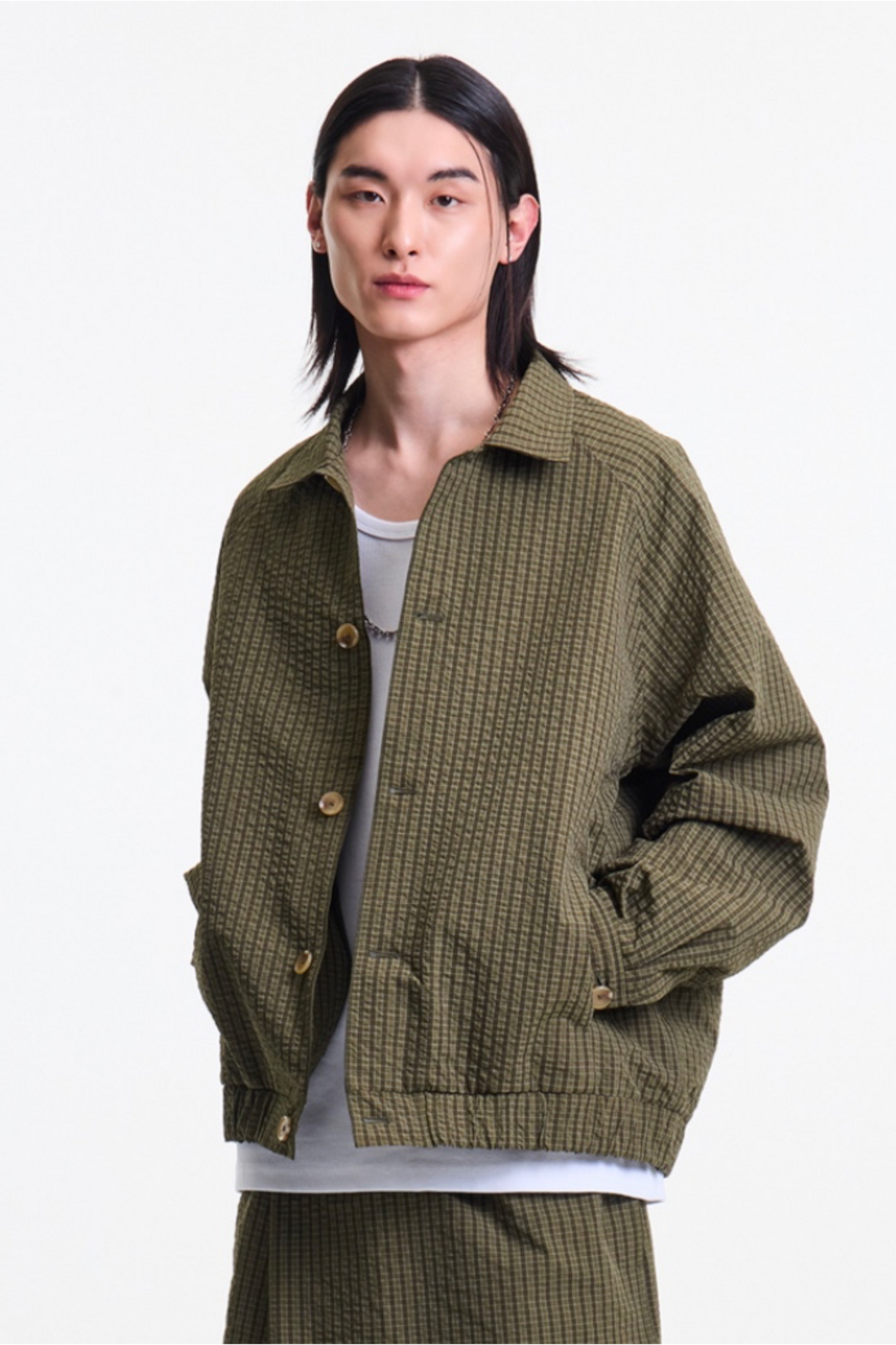 Merely Made - Bubble Check Raglan Blouson (Olive Check)