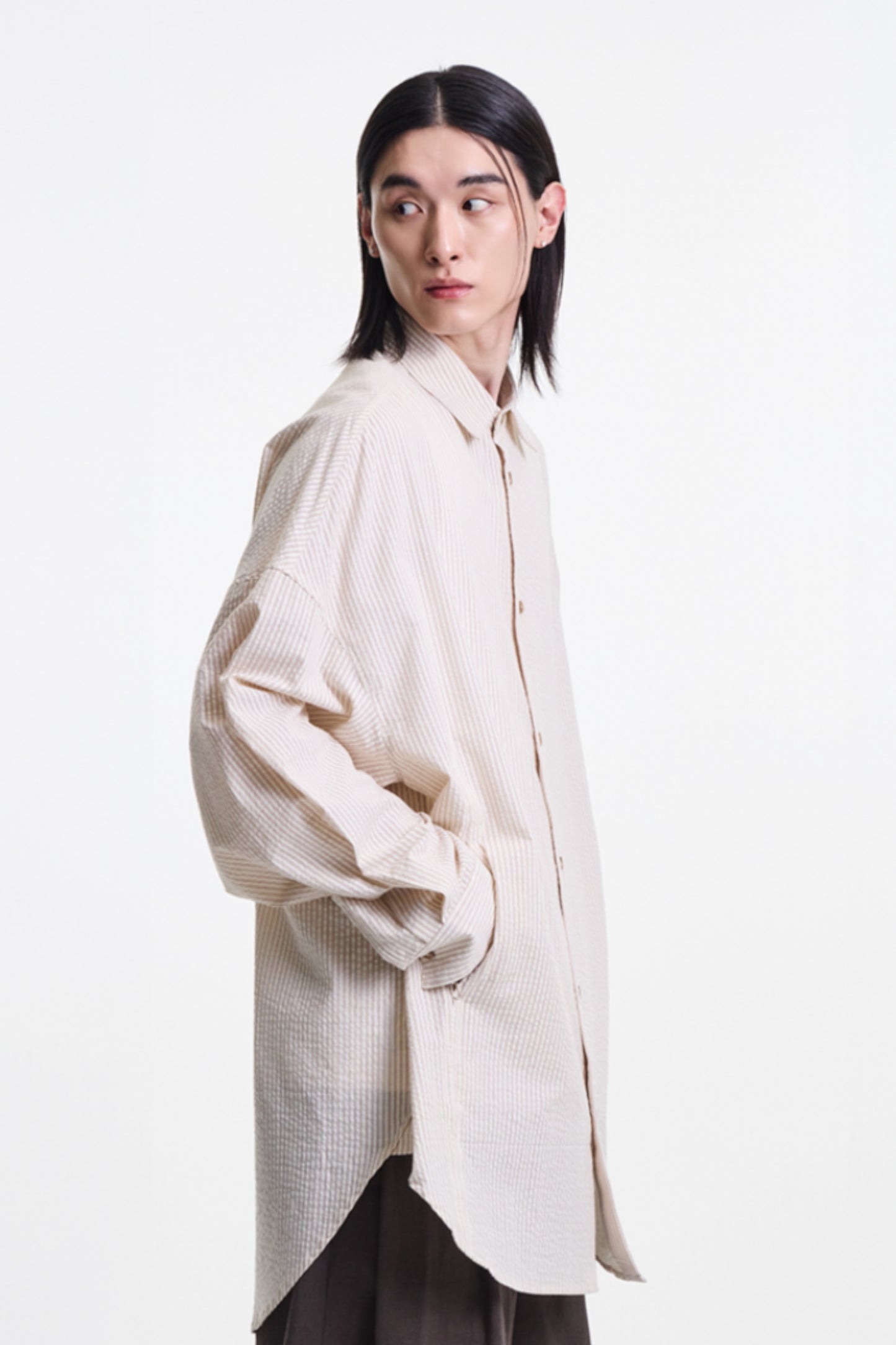 Merely Made - Classic Seersucker Stripe Over Shirts (Ecru Beige)