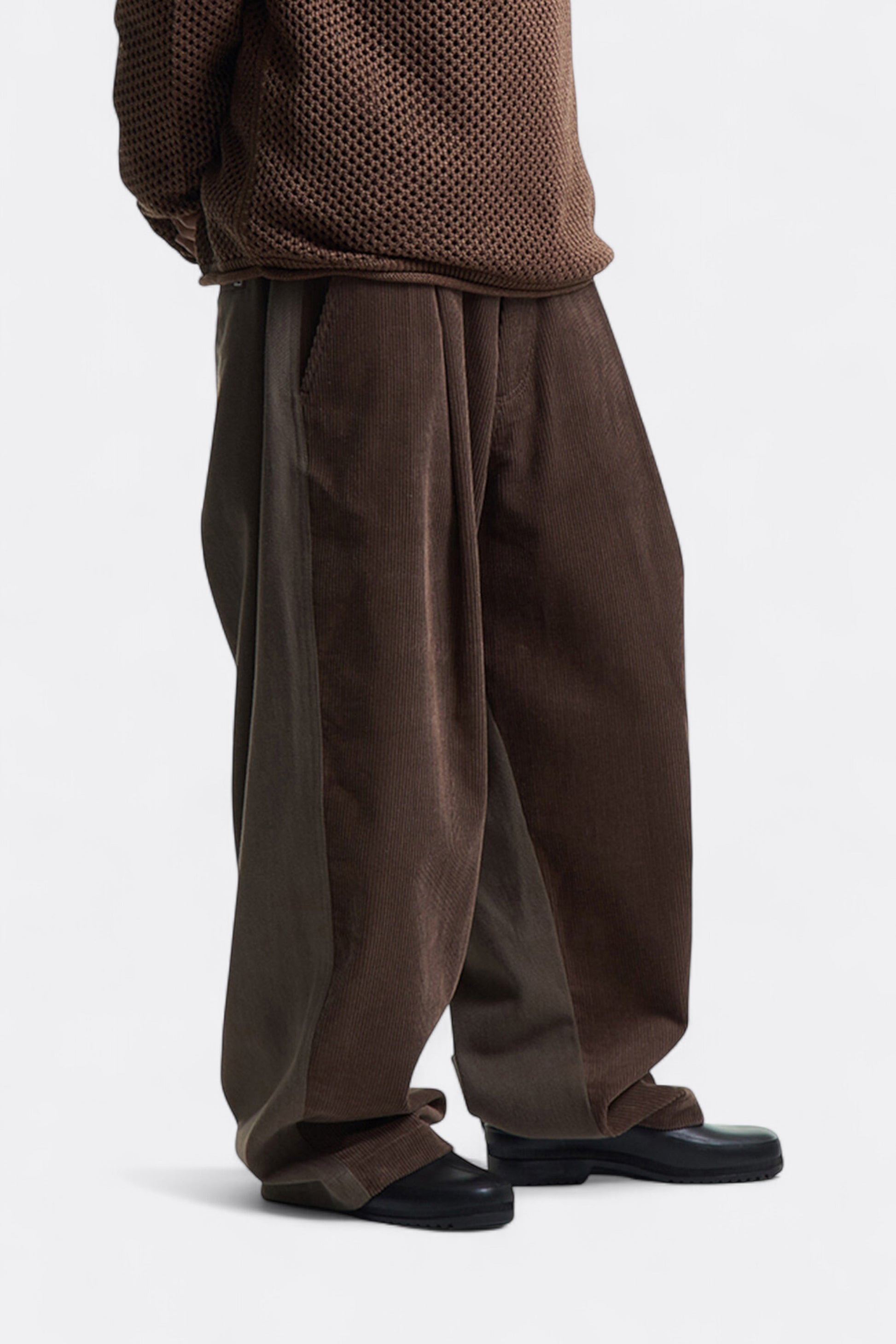 Merely Made - Merely Premium Dual Fabric Contrast Wide Pants (Cocoa Brown)