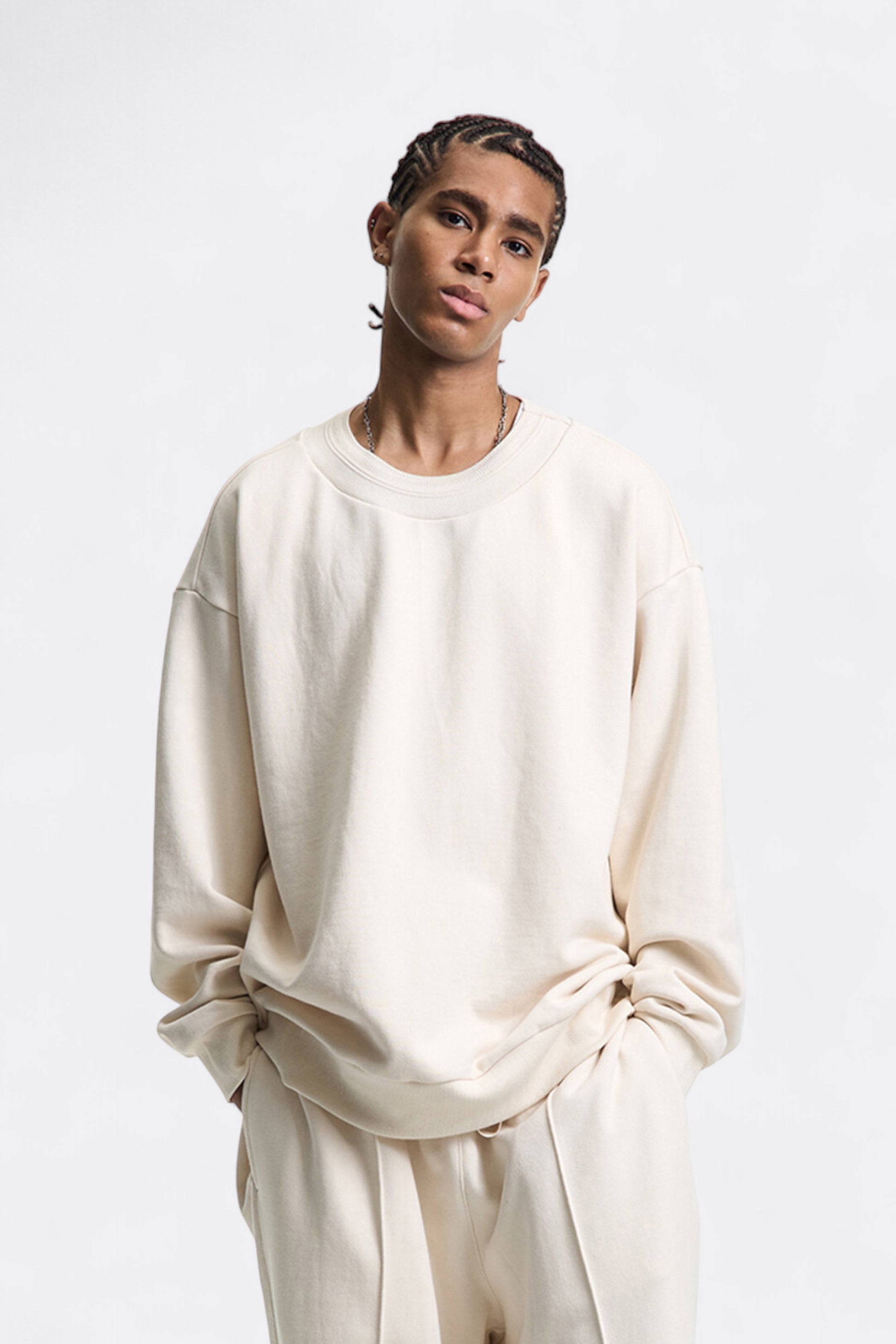 Merely Made - Merely Premium Jacquard Wide Rib Sweatshirt (Cosmic Latte)