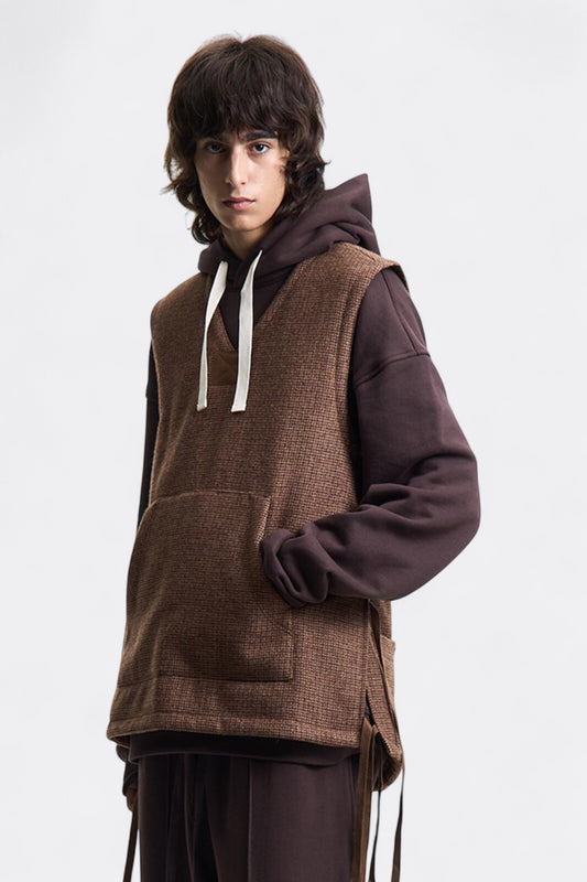 Merely Made - Merely Premium Tweed Checked Wool Vest (Mixnut Brown)