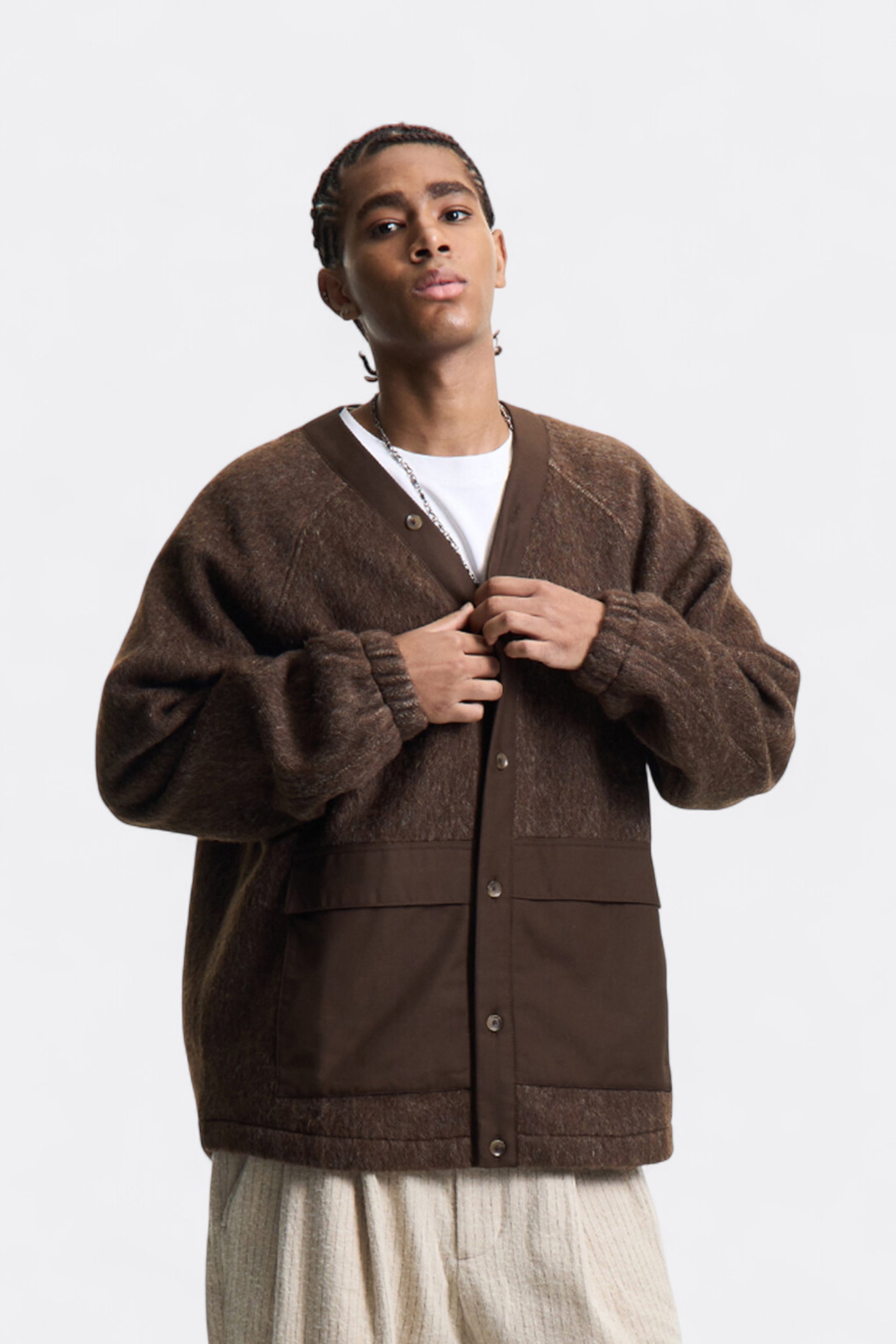 Merely Made - Merely Premium Wool Blend Melton Berkut Cardigan (Van Dyke Brown)